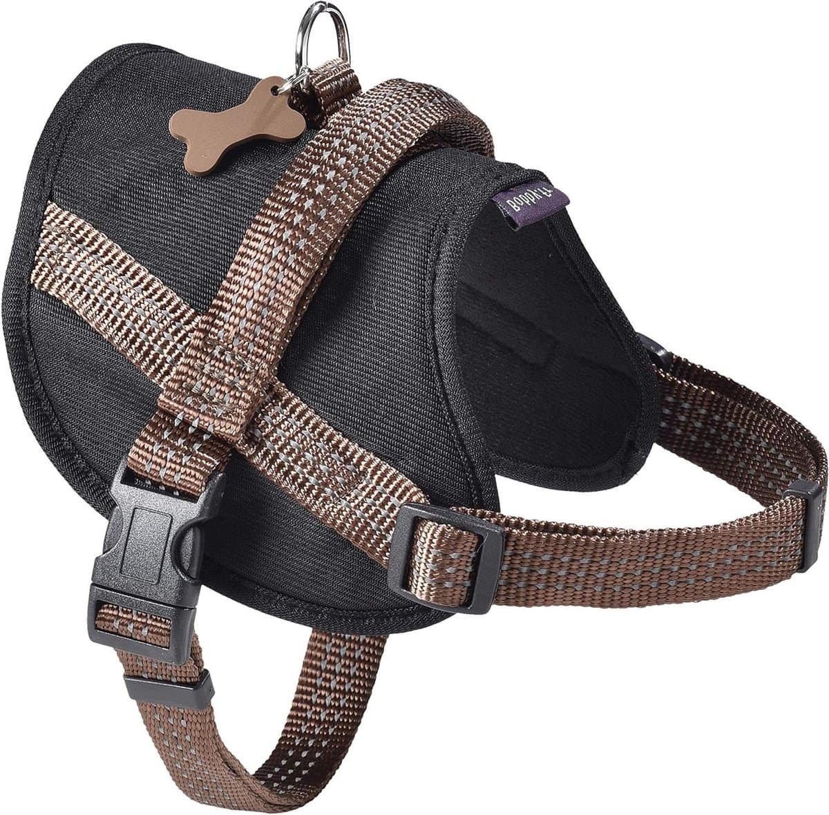 Hondentuigje met label - Borstharnas - Veilig uitlaten - Reflecterend detail - XXS 27-34 cm - Bruin