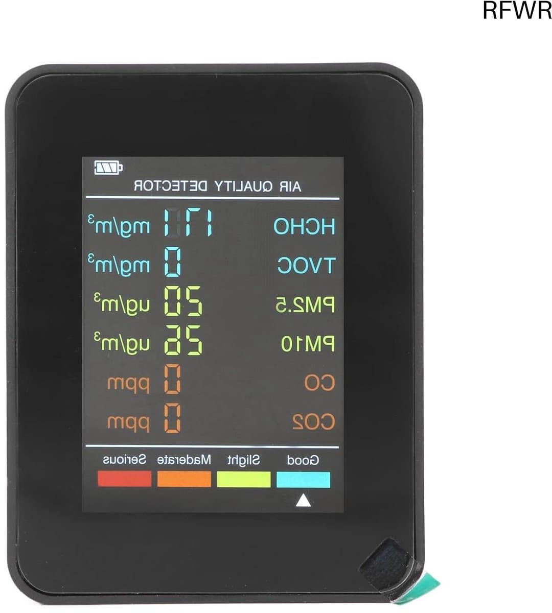 Luchtkwaliteit Monitor - CO2 Meter - Binnen Lucht Meten - Multi-sensor Detectie - 14 x 10 x 5 cm - Zwart