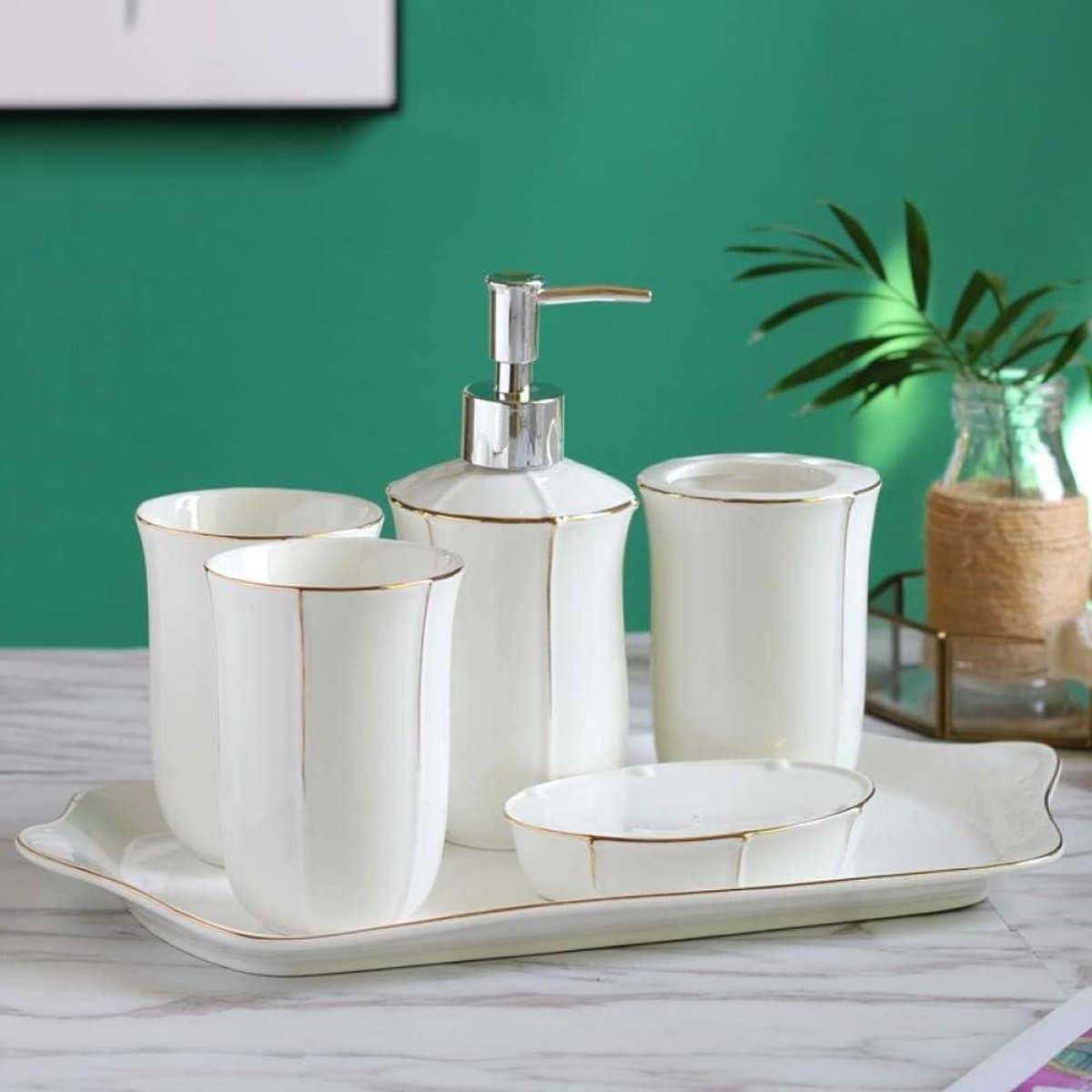 Badkameraccessoireset Keramiek - Badkamer Set - Badkamer Organiseren - Europees Moderne Stijl - 6 Delig - Wit