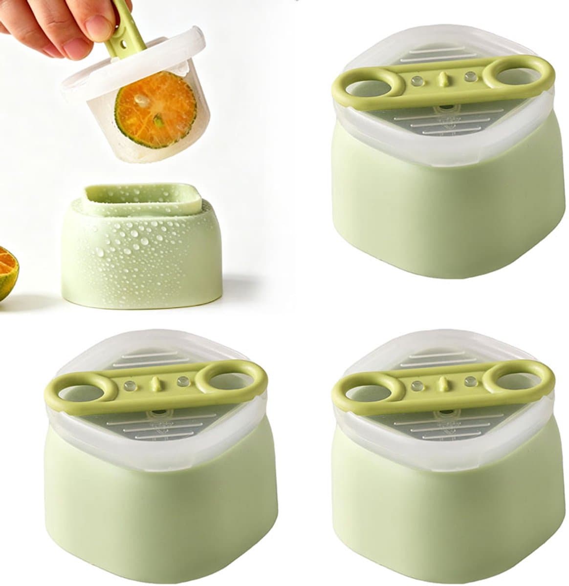 Daity Vierkante ijsblokjesvormen – IJsjesvormen met deksels – Hulpmiddelen voor het maken van ijs, met handvatten en afdekkingen – Ideaal voor sap, koffie, cocktails, frisdrank, yoghurt en fruit – Groen – Set van 4