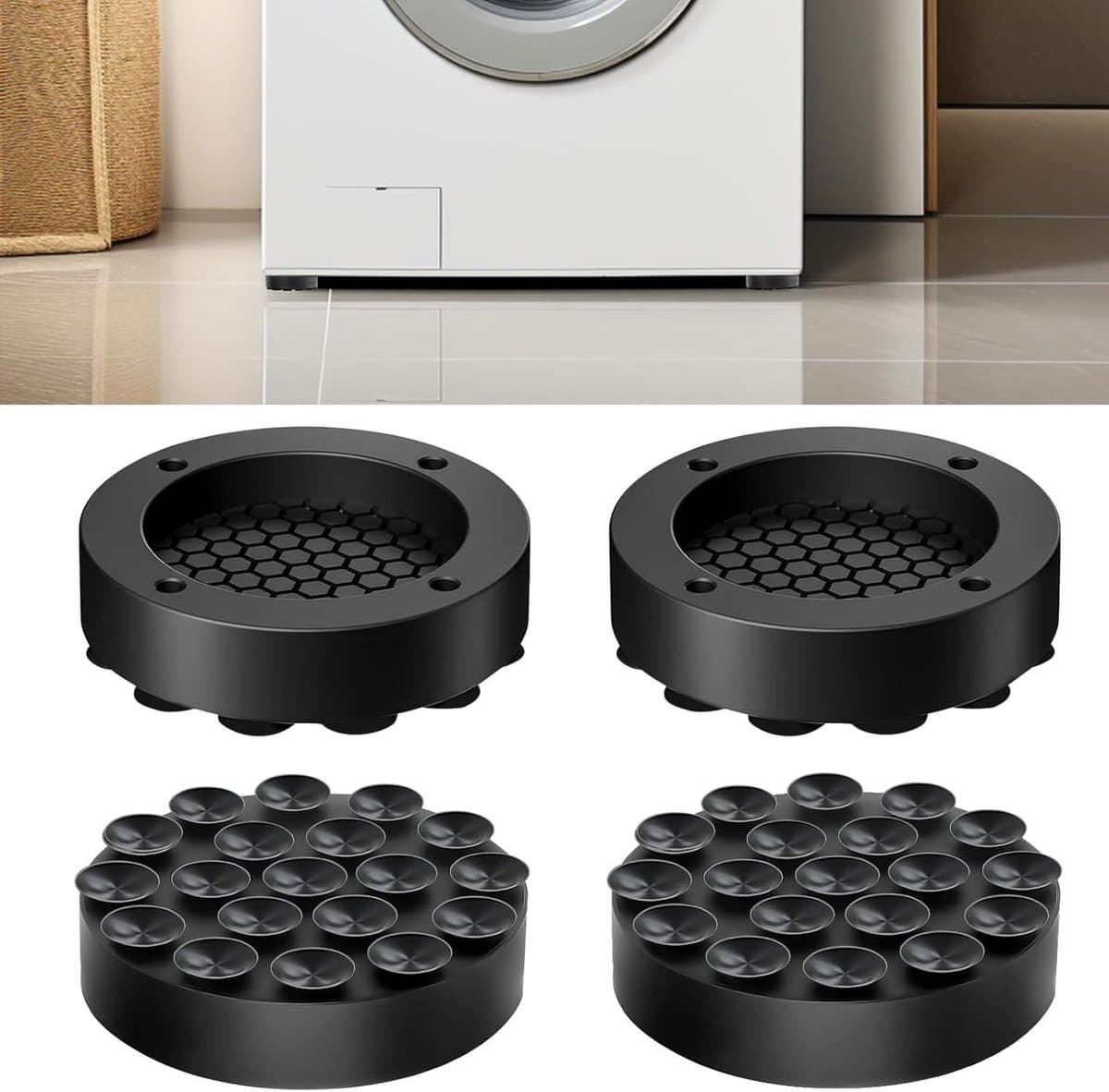 Universele Antivibratie Dempers voor Wasmachines - Set van 4 Rubber Matten voor Stabiele Plaatsing en Geluidsreductie, Geschikt voor Koelkasten en Apparaten