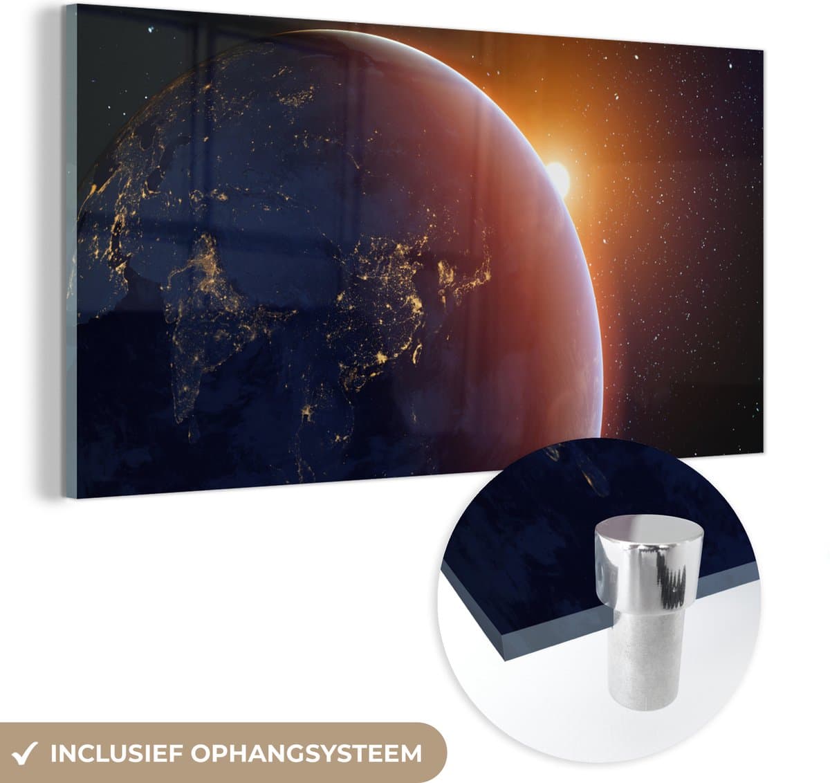 ® Glasschilderij 80x40 cm - Schilderij acrylglas - Zonsopgang boven de aarde - Foto op glas - Muurdecoratie woonkamer - Wanddecoratie slaapkamer - Schilderijen