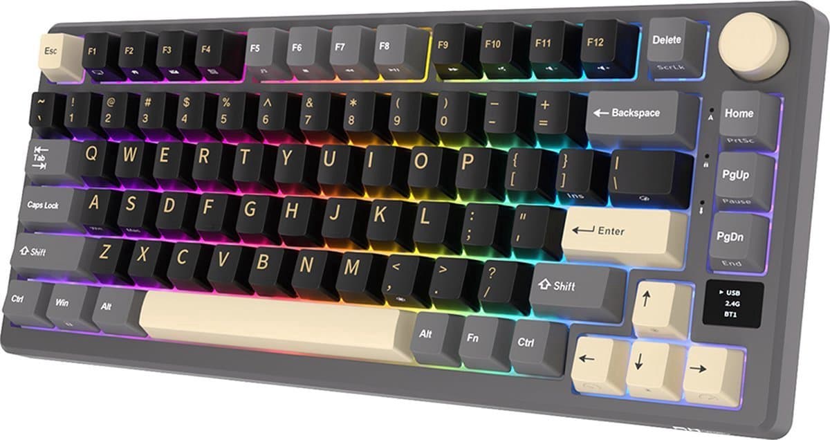 Royal Kludge RKM75 - RGB Mechanisch Gaming Toetsenbord - Met Display - Foam Touch - Phantom Black - Bluetooth - Hot Swappable Switch - Brown Switches - Inclusief Stofkap