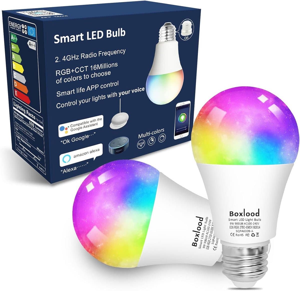 Slimme E27 WiFi LED Lamp 2 Stuks - RGB Kleur & Warm/Koud Wit Dimbaar - Voice Control