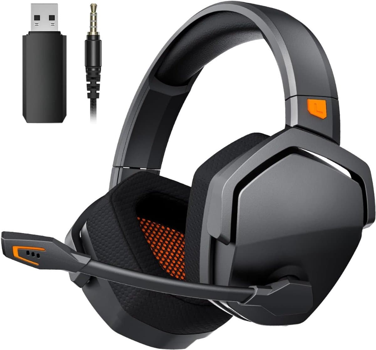 Florixa® Game headset draadloos - Headset - Game headset - Gaming headsets - Zwart/Oranje - ‎‎20cm x 11cm x 21cm