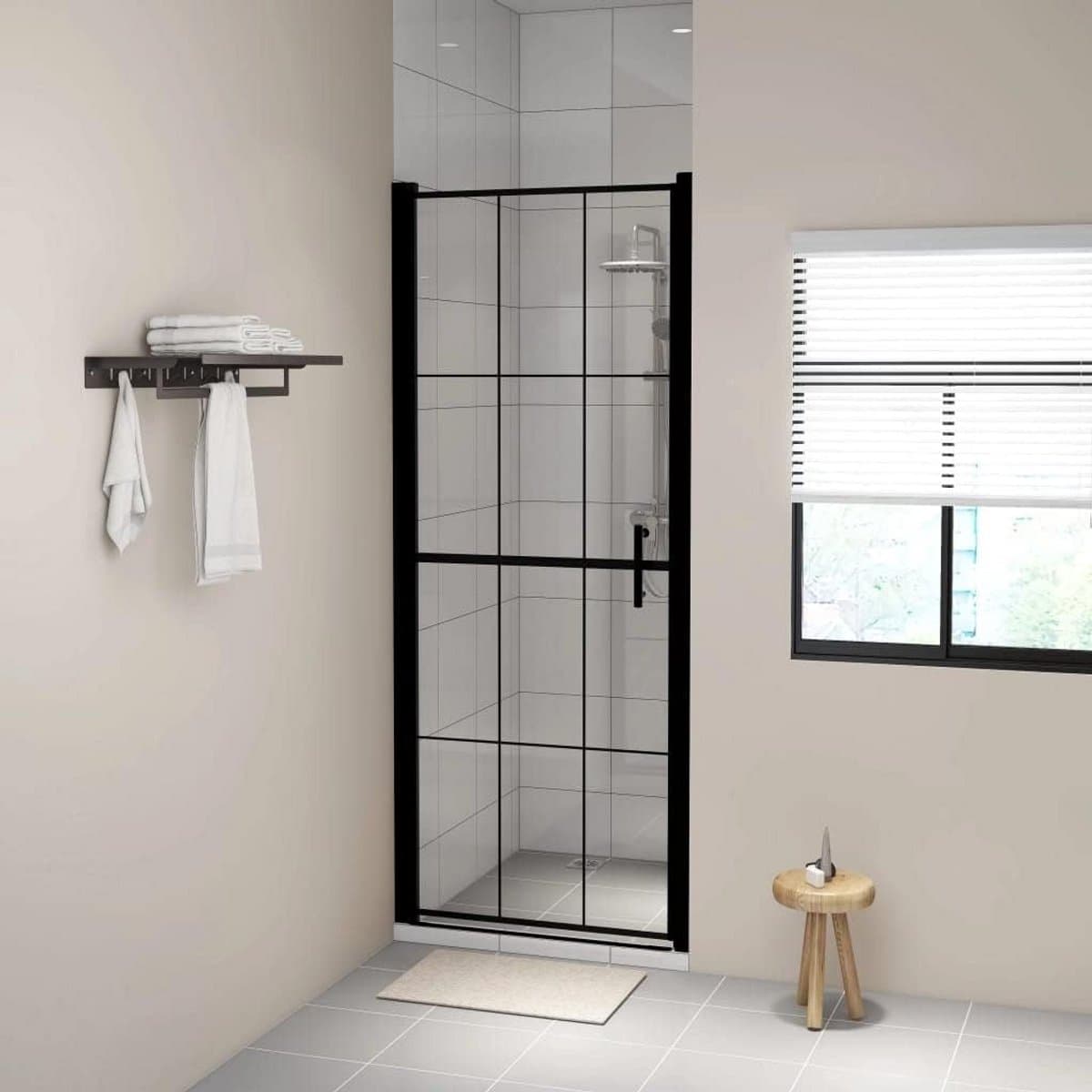 Douchedeur Zwart Aluminium Frame 91x195 cm Veiligheidsglas