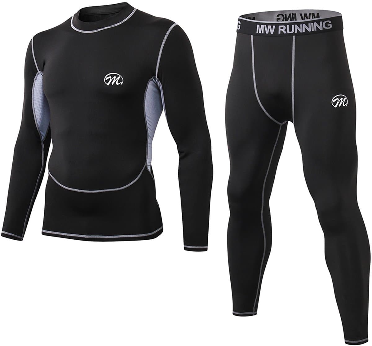 Meethoo Heren Thermisch Ondergoed Set Compressie Basislaag Sport Lange Onderbroek Fleece Gevoerde Winteruitrusting Hardlopen Skiën-Zwart-L