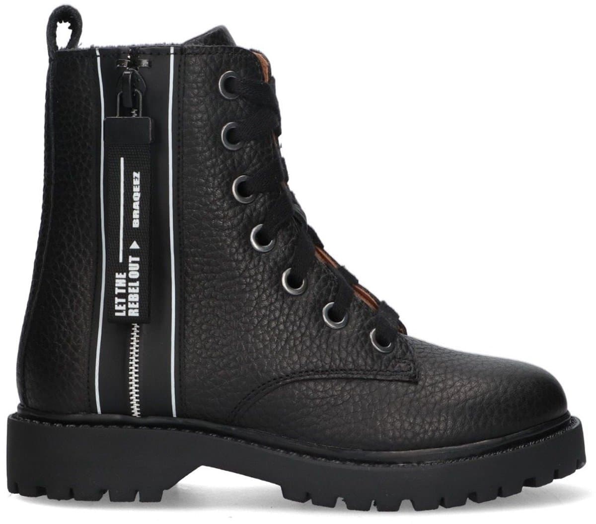 Braqeez 425771-589 Meisjes Biker Boots - Zwart - Leer - Veters