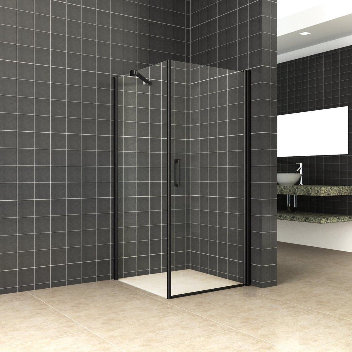 Douchecabine Wiesbaden Uni Klapdeur Vierkant 100x100x200 cm 8 mm NANO Coating Mat Zwart