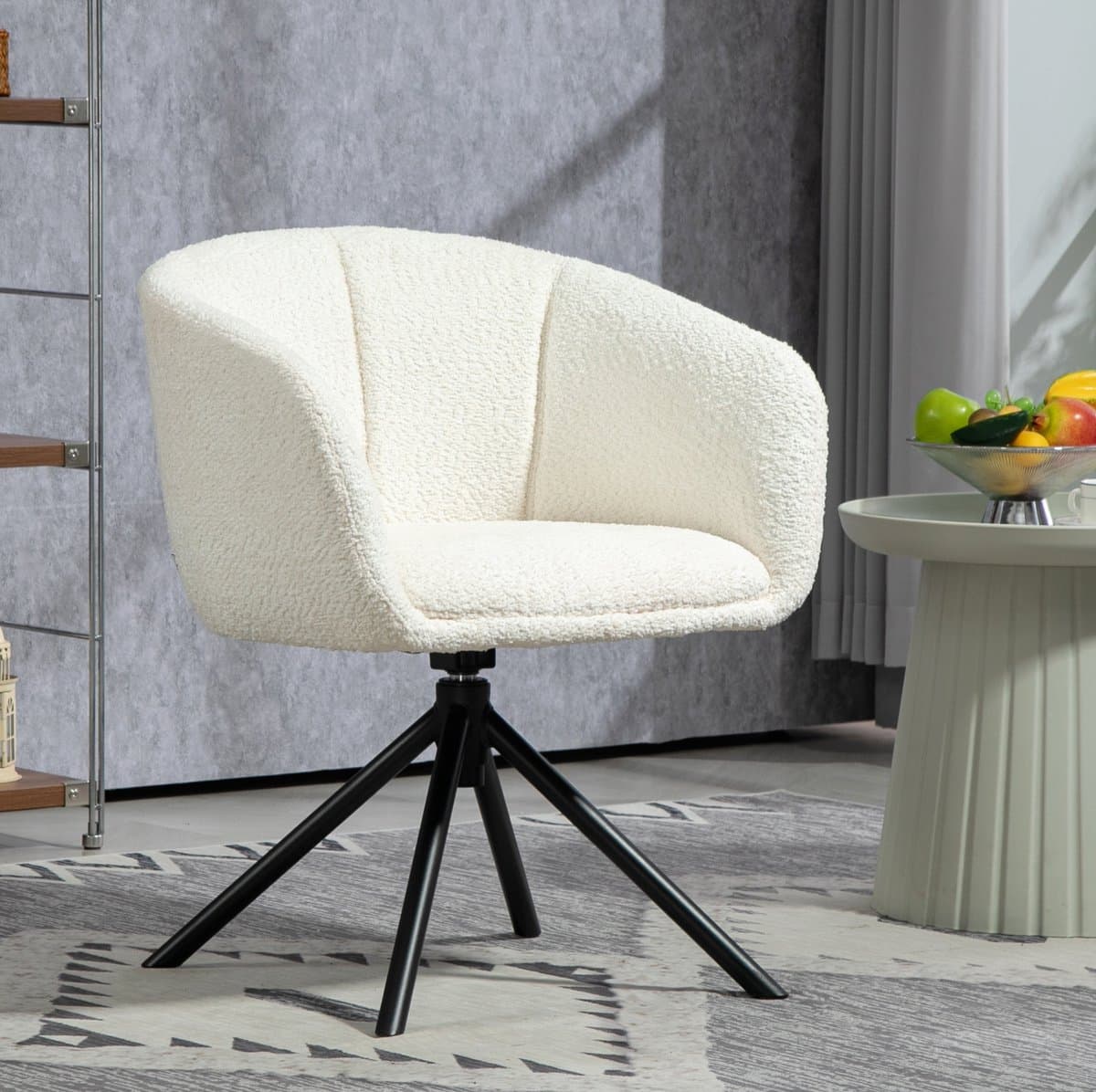 MODFU - Fauteuil - 360 Graden Draaibaar - Armleuningen - Metalen Onderstel - Cremewit