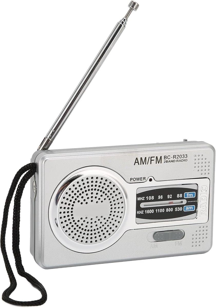 Kleine draagbare radio, mini-transistor op FM met chip, premium luidspreker, hoofdtelefoonaansluiting, kleine radiotransistoren voor reizen, noodgevallen en entertainment