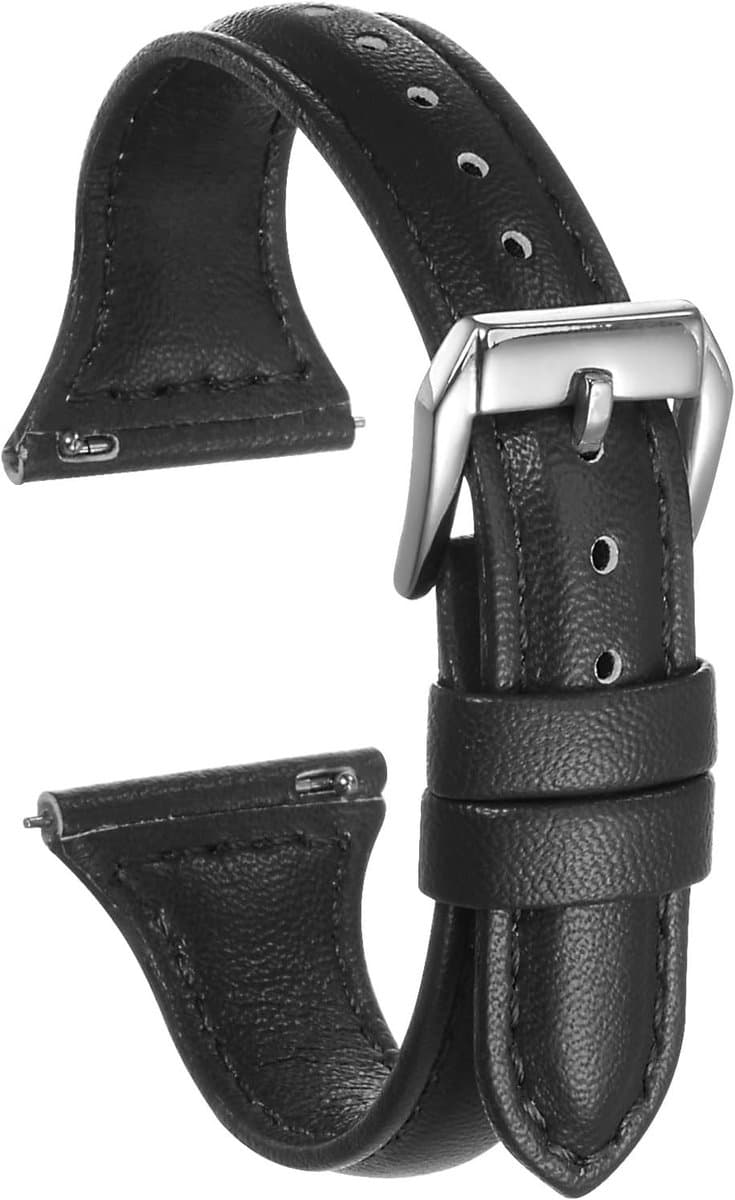 Elegante 20 mm Echt Leren Horlogeband met Snelle Bevestiging - Smalle Vervangband voor Smartwatch in Zwart en Zilver, Hoge Kwaliteit en Comfortabel