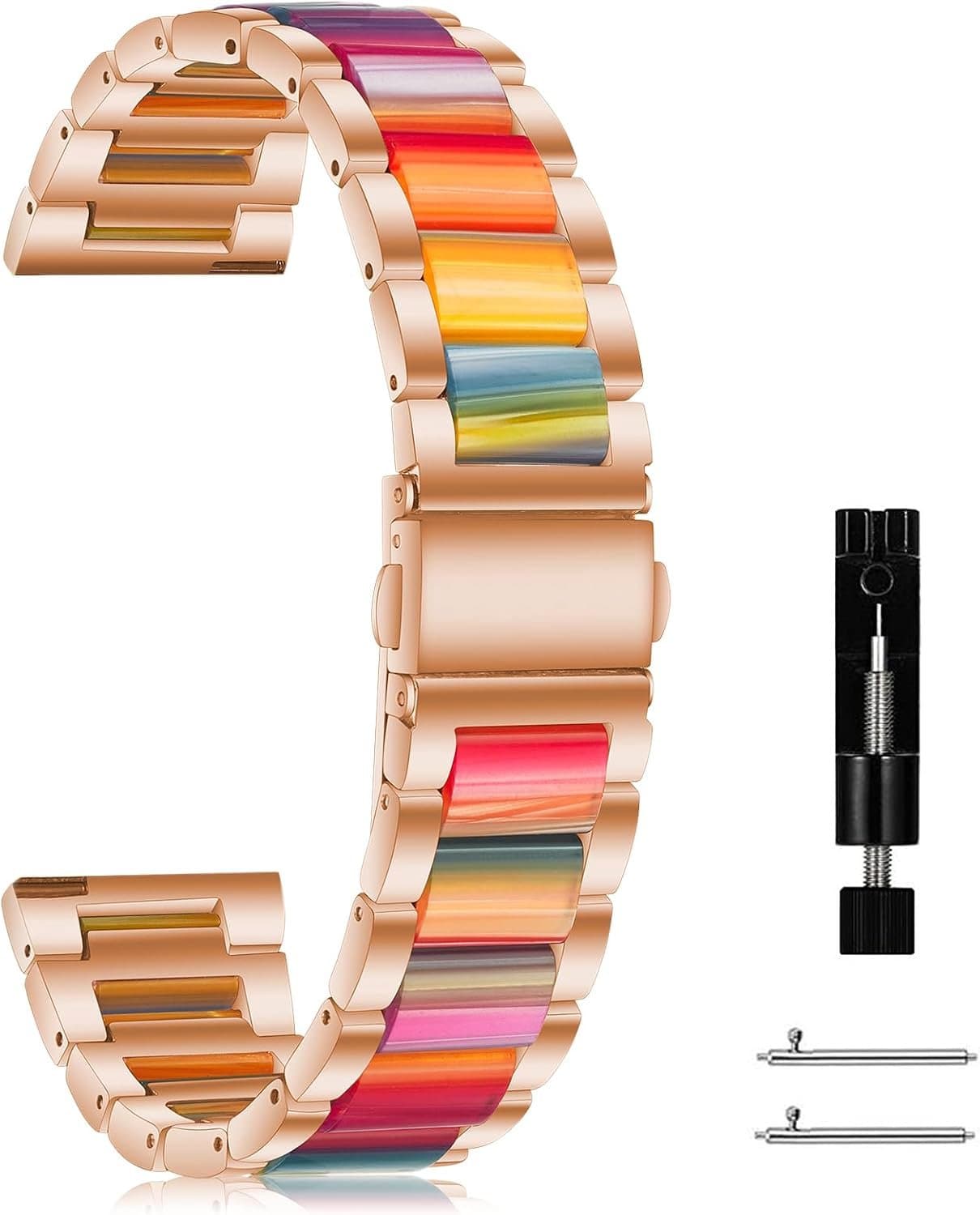 Armband van hars, 20 mm, voor Garmin Forerunner 570 42 mm, Garmin Approach S50/Approach S44, Vivoactive 6/5, Forerunner 165/165 Music, hars, roestvrij staal, metaal, business, roségoud +