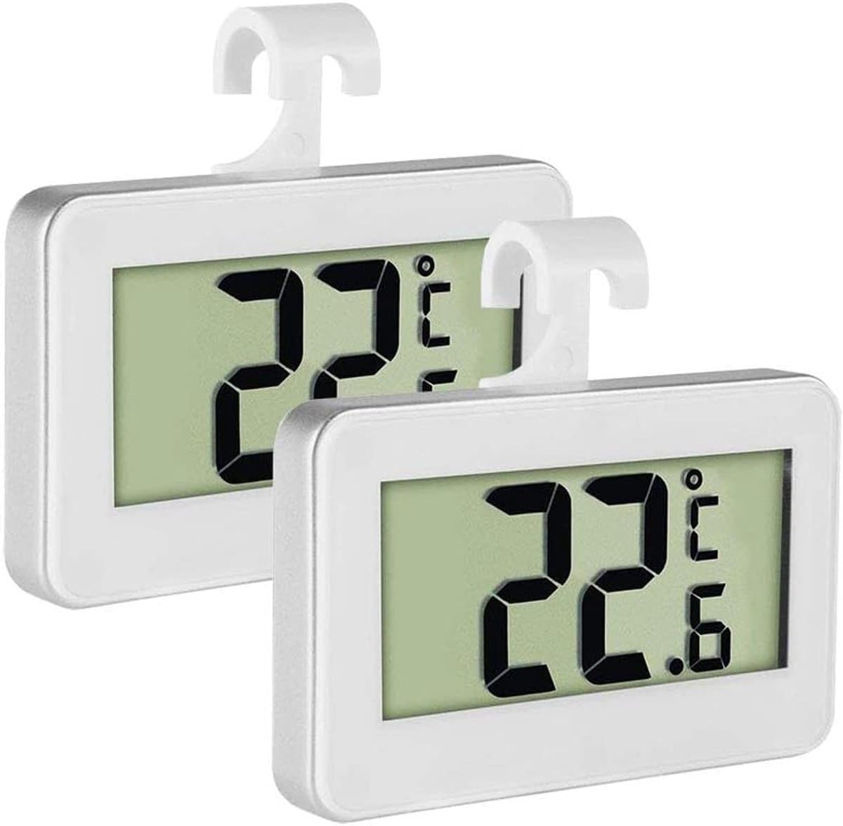 2-delige set - Koelkastthermometer - Digitale thermometer - Binnen- en koelkastthermometer en hygrometer - Waterdicht - Magnetisch - Met haak - Geschikt voor het vriesvak van de koelkast - Wit