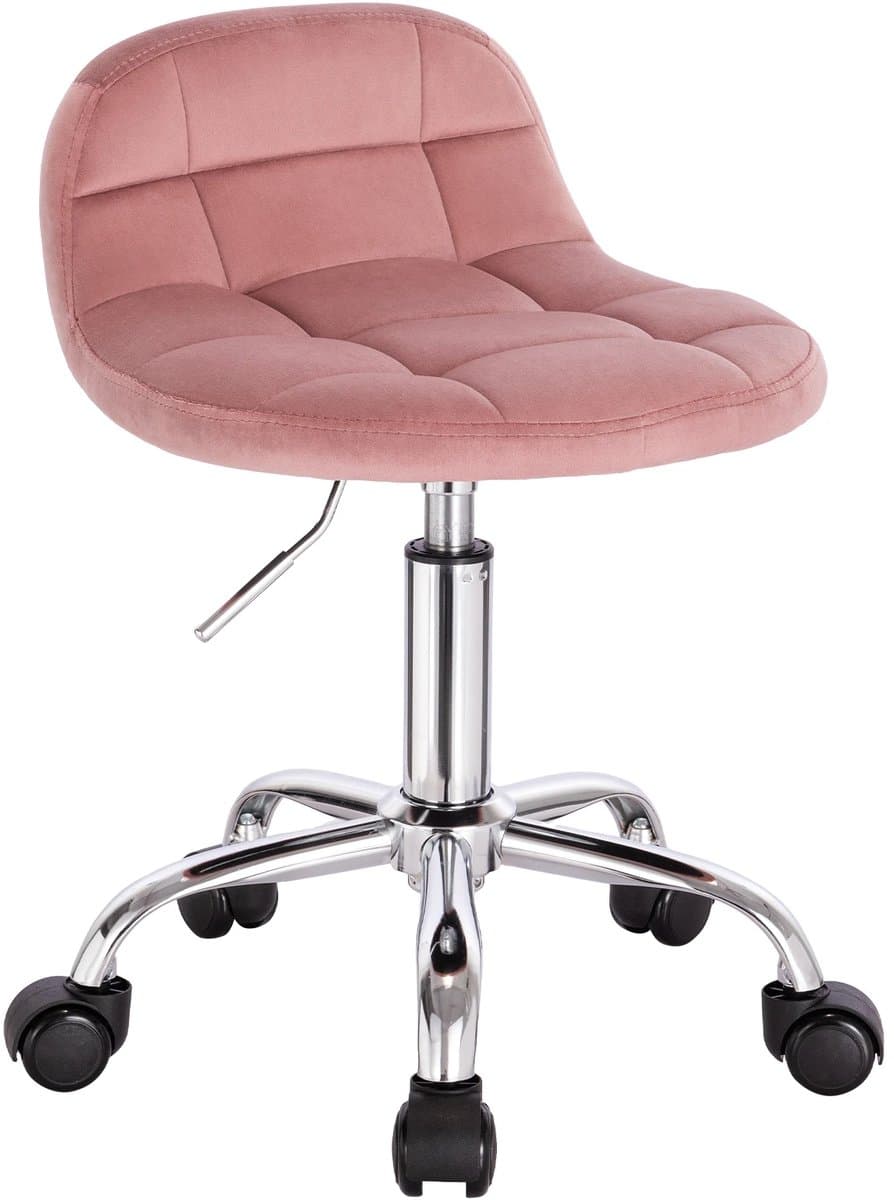 Roze fluwelen bureaustoel - Make-up stoel met wielen voor slaapkamer en kantoor - Ergonomische draaistoel - Metaal en fluweel - Roze