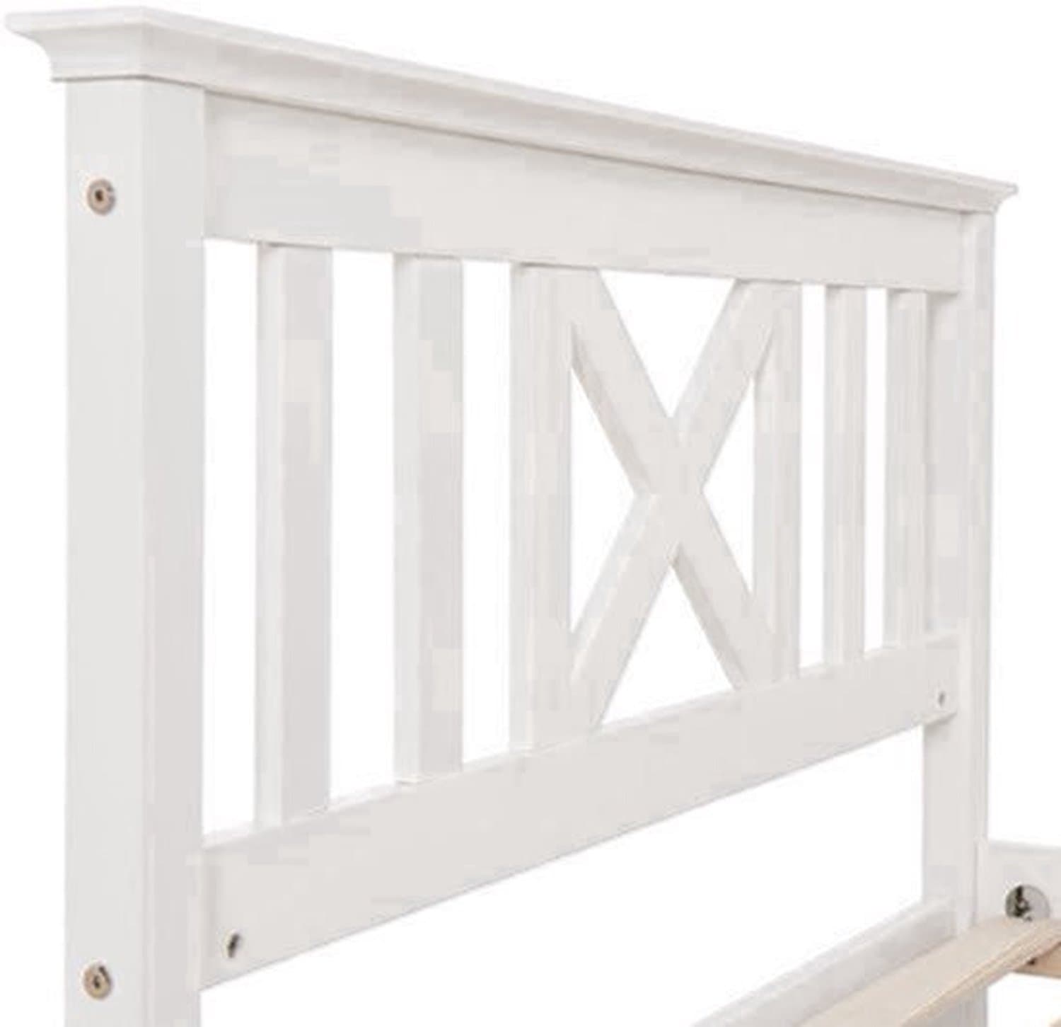 Bedkast – Bedframe – Nachtkastje – Opbergkast – Slaapkamermeubel – Stevig Dennehouten Bed – Ingebouwde Lades – X-Vorm Hoofdbord – Inclusief Matras – 140x200 cm