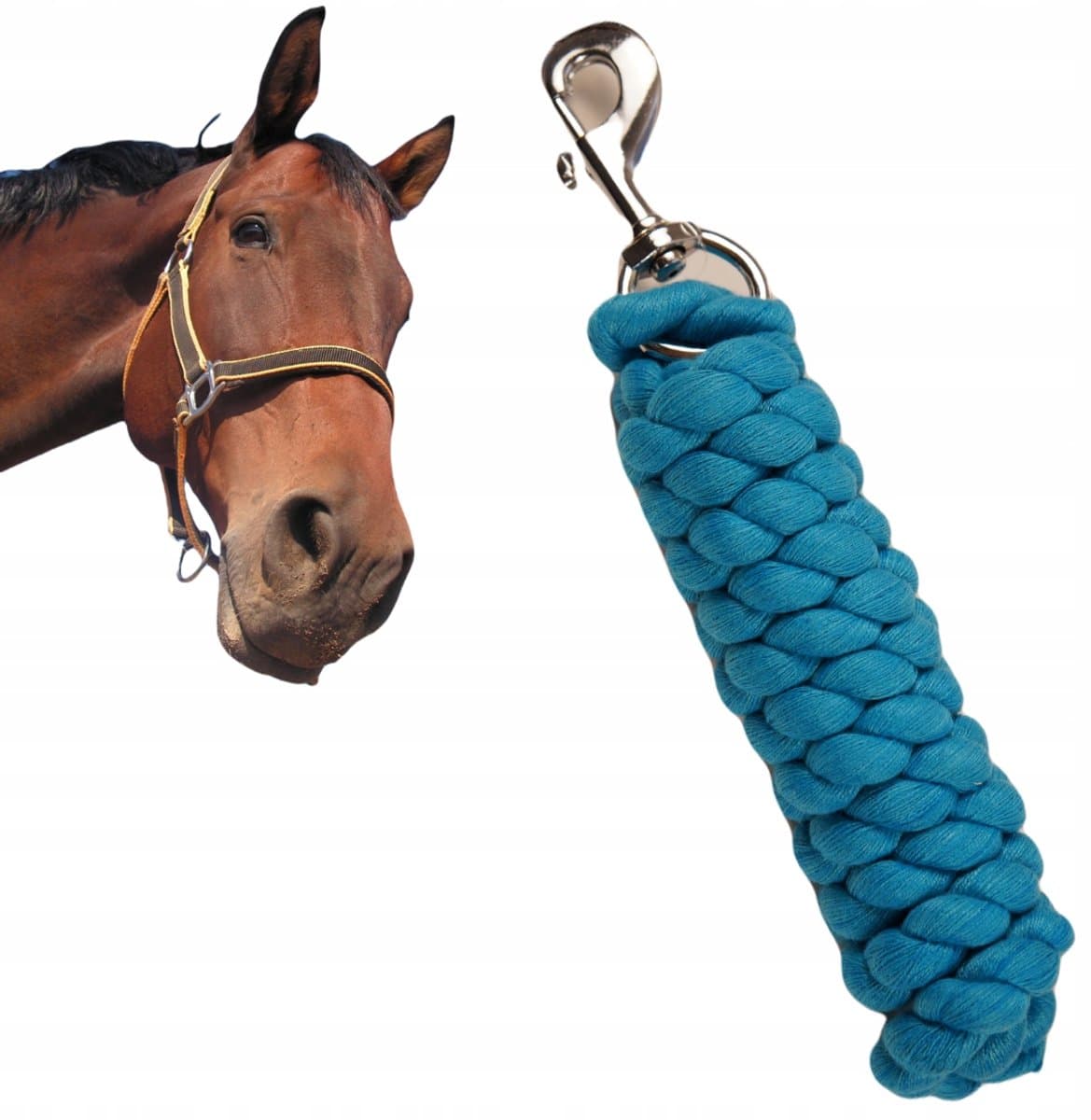 York Meg Paard/Alpaca Tether - Turkoois, 220 cm, karabijnhaak