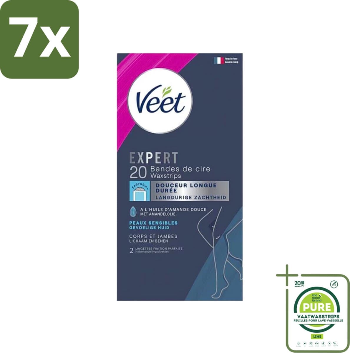 7 x Veet Expertn - Ontharingsstrips - Lichaam & benen - Normale huid - 20 Strips - Grootverpakking - Veet Ontharingsstrips - Ontharen Benen - Ontharen Lichaam - Ontharingsstrips Normale Huid - Ontharingsstrips Amandelolie