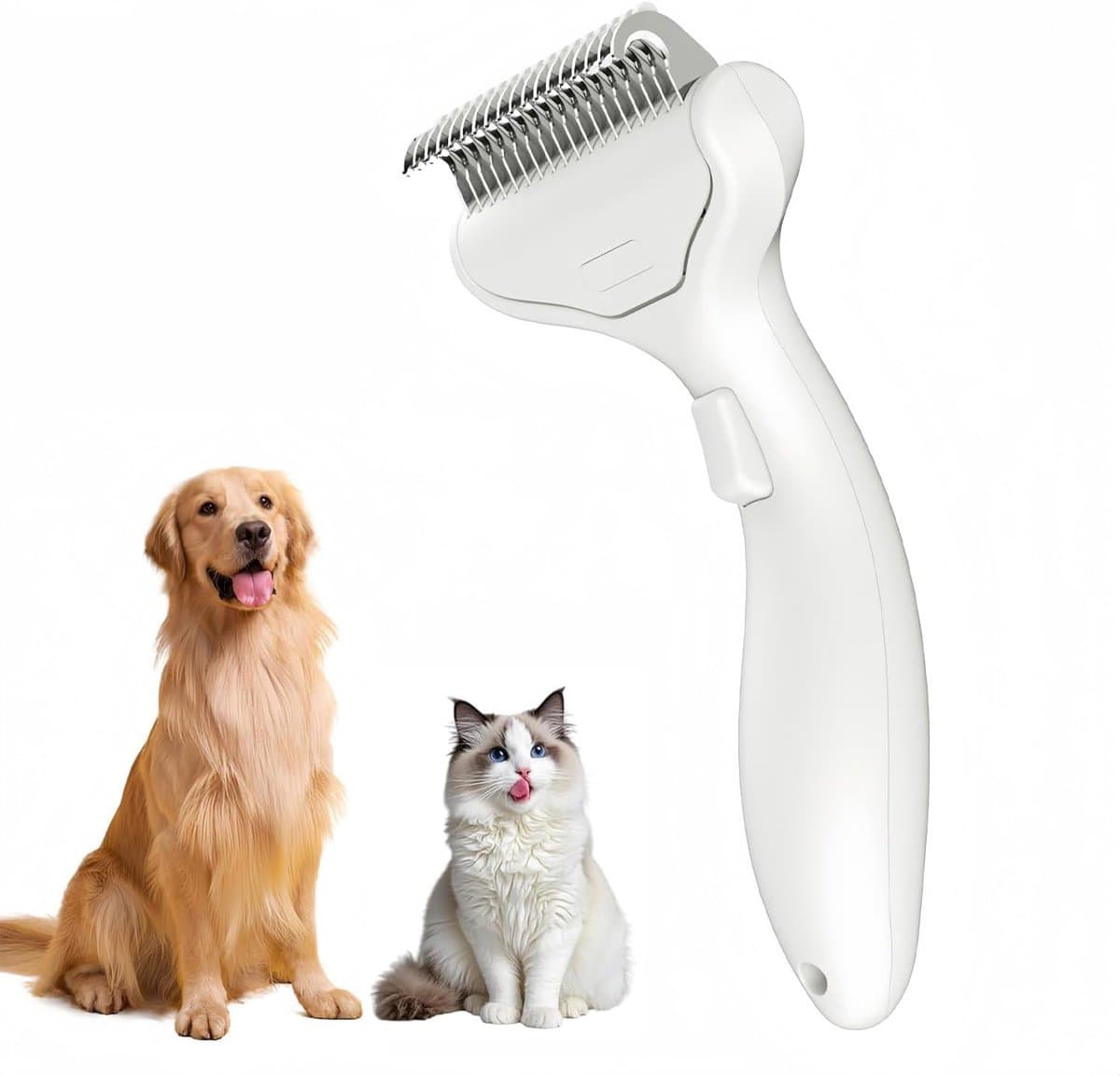 Ondervacht Rake voor Honden & Katten - Ontklittingsborstel voor Langharige Dieren - Met Ontgrendelknop voor Eenvoudig Haar Verwijderen - Effectief Verharingsinstrument