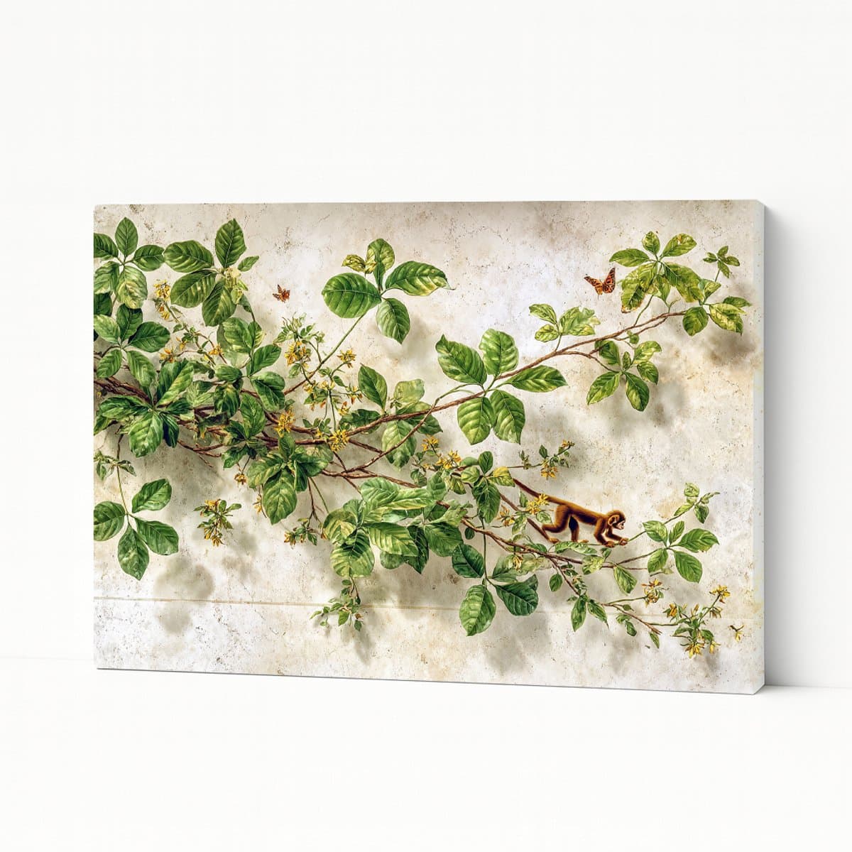 Aap op tak - Kunstobject - Wanddecoratie - Canvas schilderij - 70x50 cm