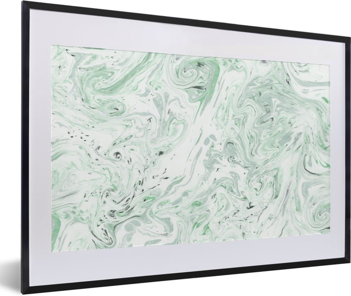 Poster in lijst - Fotolijst 60x40 cm - Posters - Marmer - Groen - Lijn - Posterlijst zwart - Decoratie - Wanddecoratie woonkamer - Muurdecoratie slaapkamer