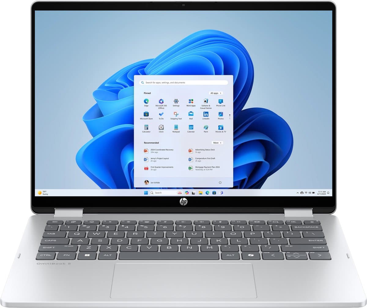 HP OmniBook 5 Flip 14-fp0070nd Intel® Core™ i7 i7-1355U Hybride (2-in-1) 35,6 cm (14") Touchscreen 2K 16 GB LPDDR5-SDRAM 512 GB SSD Wi-Fi 6E (802.11ax) Windows 11 Home Zilver