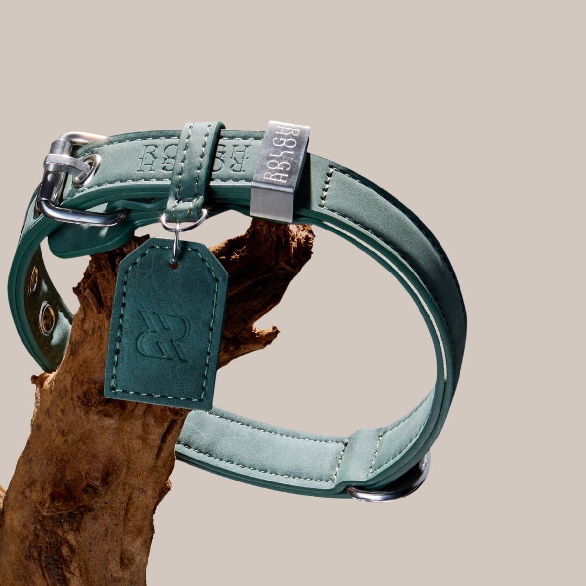 Rough Rough Leren Hondenhalsband - Sterke Halsband voor Grote Hond - Leer (vegan) - Bos Groen maat XL