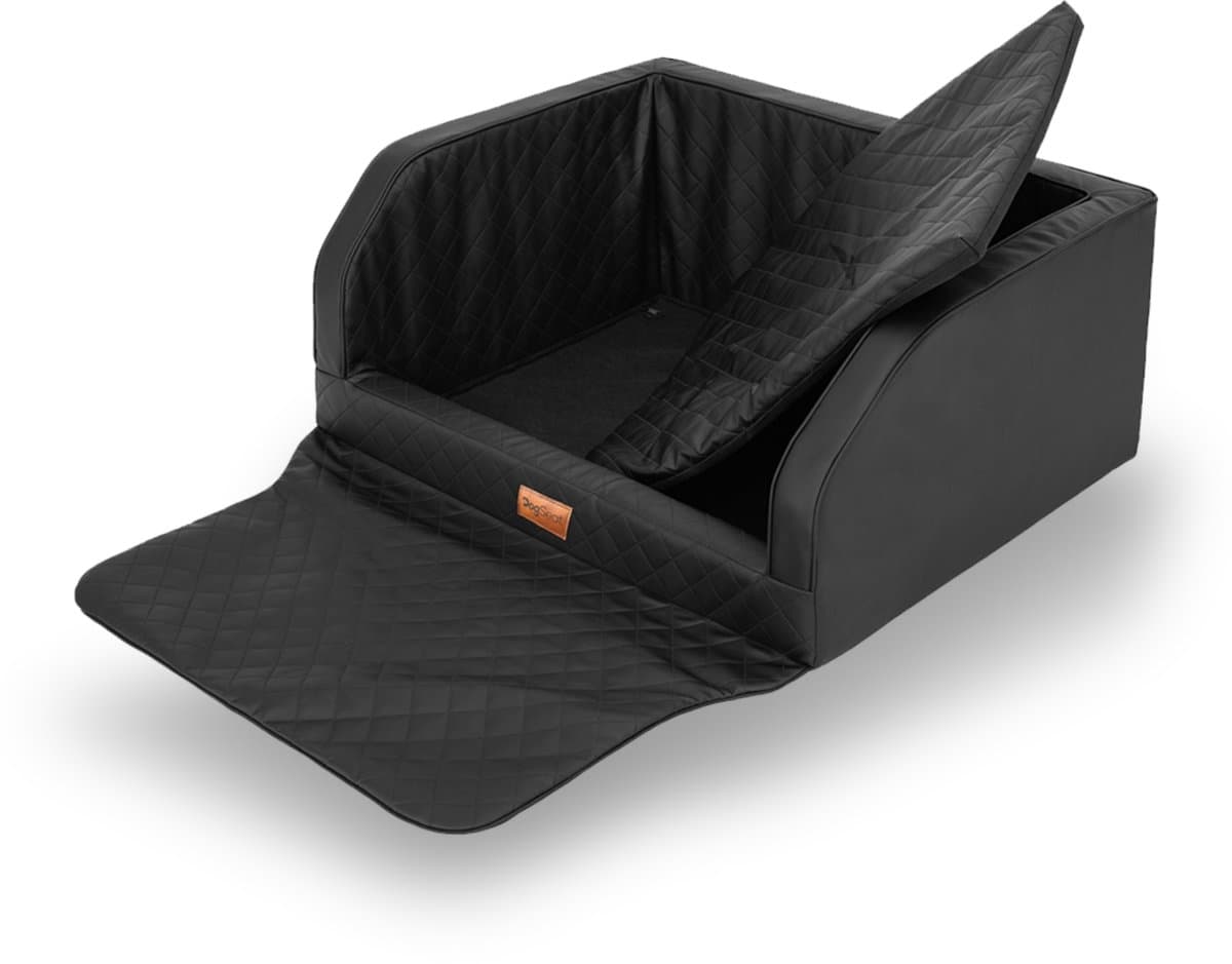 Hondenmand Auto Kofferbak – DogSeat® Bella Adventure – Luxe Premium Design – Zwart Stijlvol Leatherlook – Medium – Waterafstotend – Met Veiligheidsriemen – Voor 1 of 2 Honden