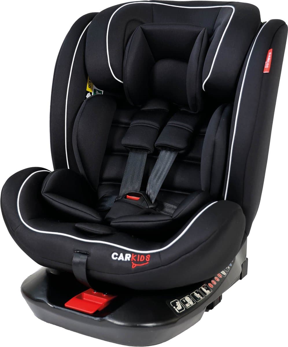 Carkids i-Size Autostoeltje Darcy - Voldoet aan I-Size R-129 Norm - 360° draaibaar - Voor kinderen van 40 tot 150 cm - Isofix & Top Tether aansluiting - Verstelbare hoofdsteun en rugleuning – Zwart/Wit