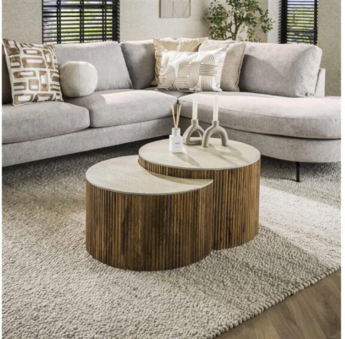 Salontafel Nuovo set van 2 halfrond travertin - Beige