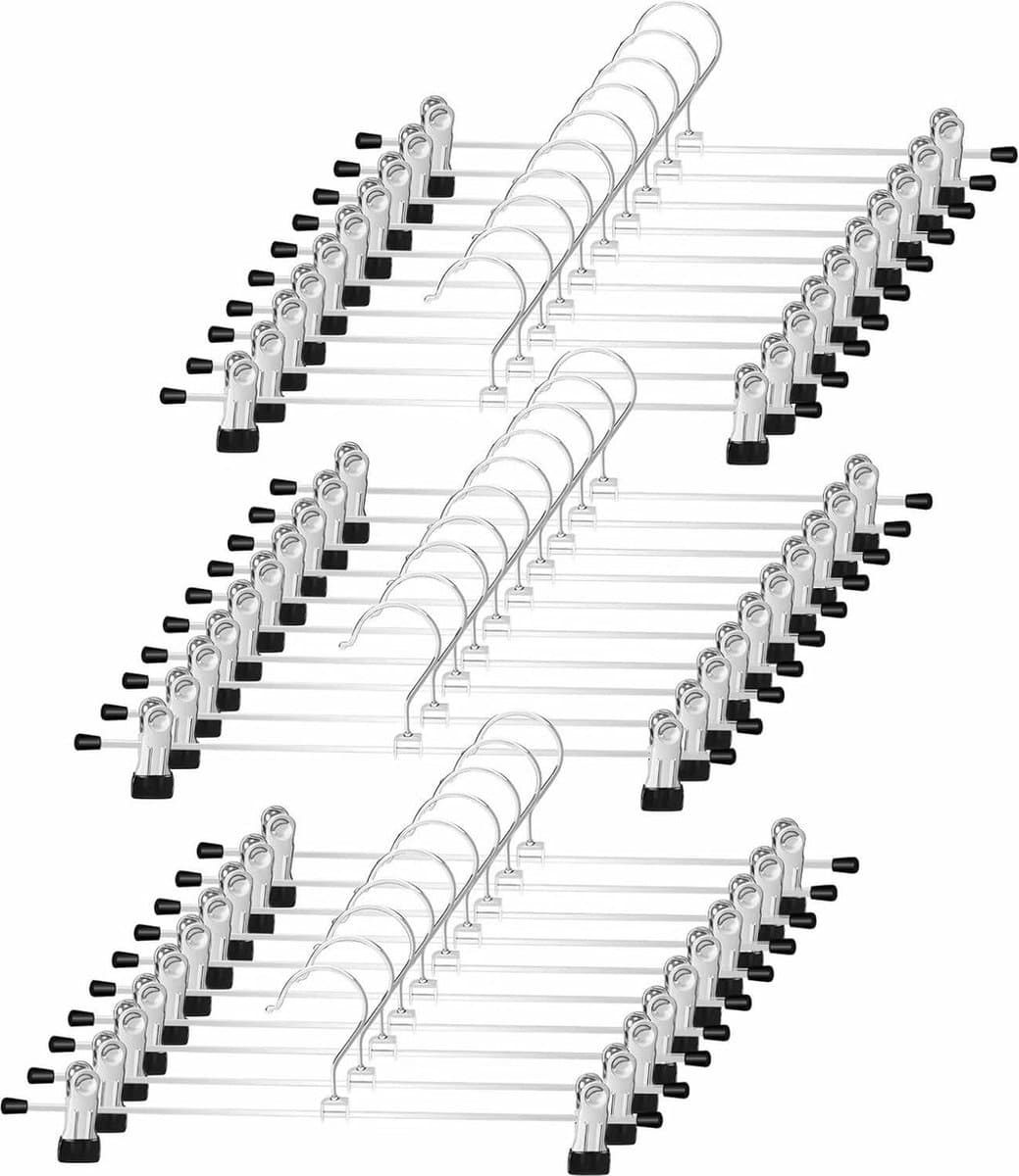Metalen Broekhangers - Sterke Chromen Rek Kleerhangers - Verstelbare Clips - Ruimtebesparende Broek Hanger - Kledingstukkenhangers - Broeken Rokken Sokken - 30 Stuks
