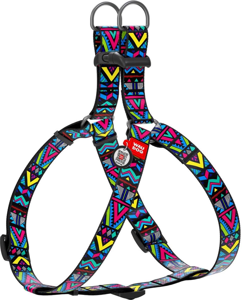 WAUDOG Indie Harnas / Hondentuigje - Nylon - Gratis QR Tag - Breedte: 20 mm - Borstomtrek: 50 - 80 cm (GELIEVE ALVORENS BESTELLEN OPMETEN)