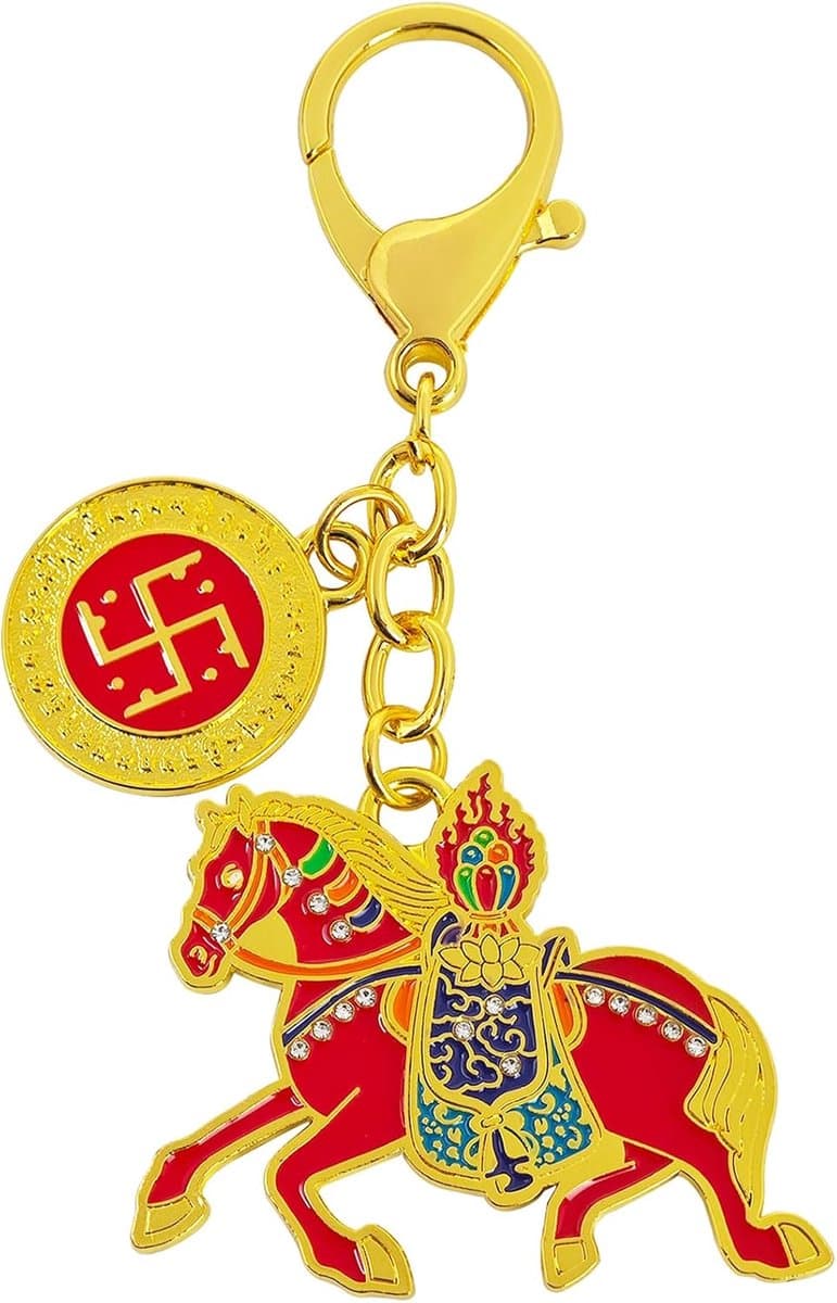 Hero Horse sleutelhanger - Rode dappere galopperende paard charme met vlammend juweel voor succes w5764