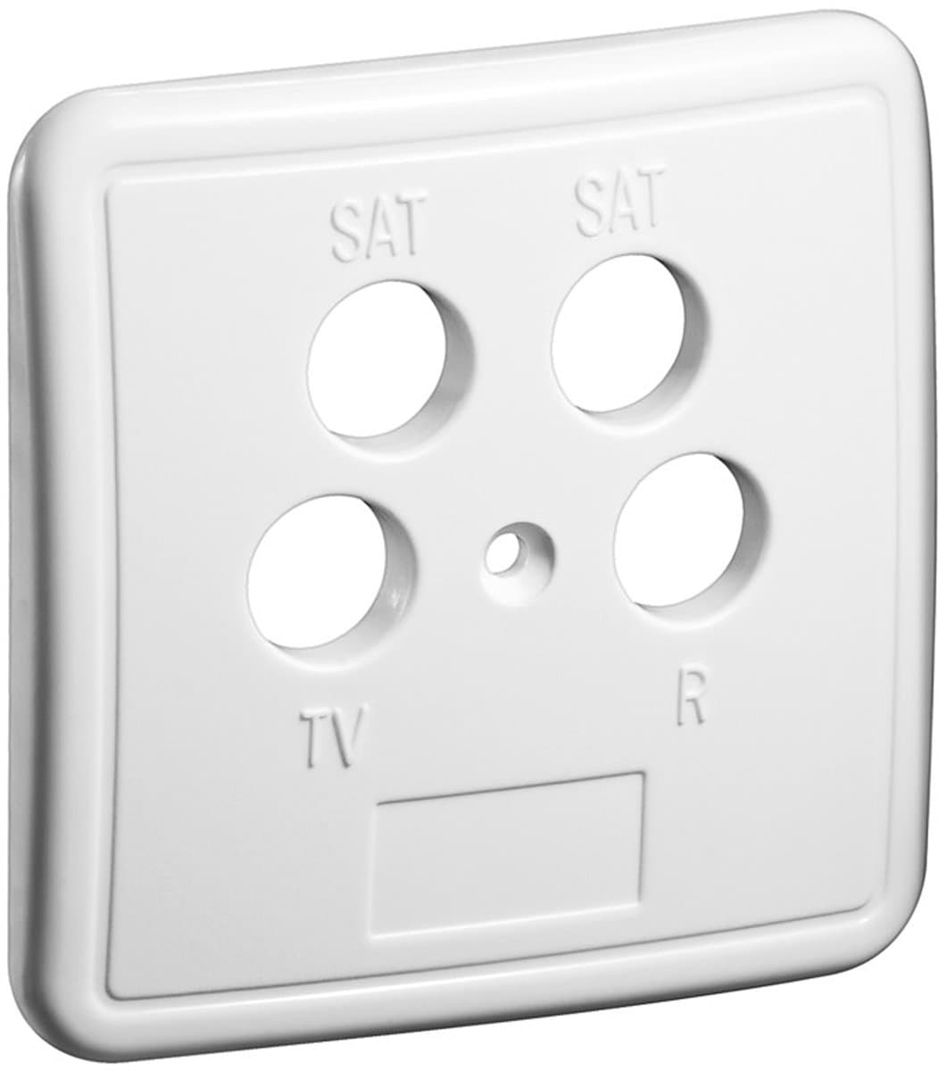 Goobay 4-gats afdekking voor antennedozen, afdekking met bevestigingsschroef en opschriften voor TV, SAT en radio