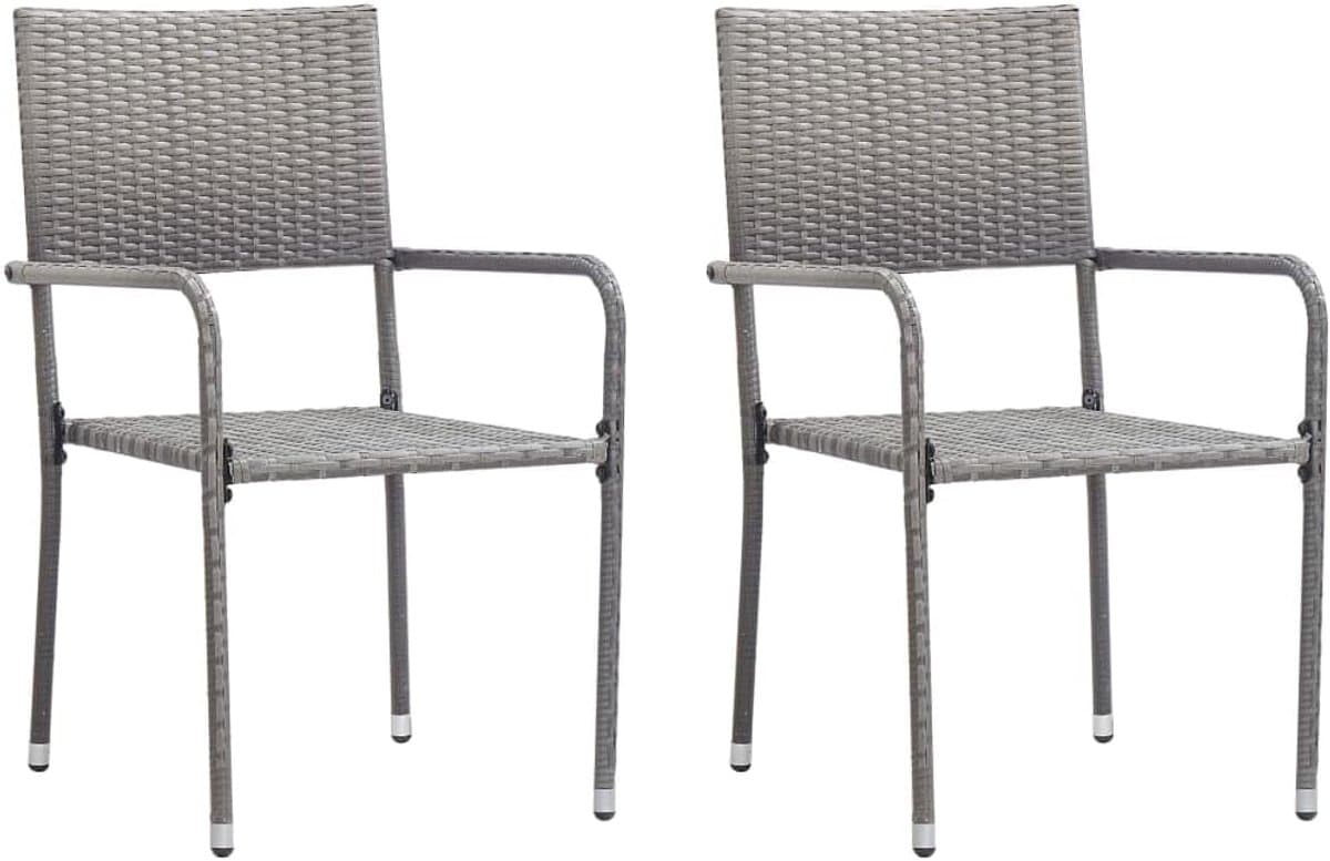 2 stuks, stapelbaar, grijs, polyrotan met stalen frame en PE-rotan, voor terras, balkon, tuin, duurzaam, weerbestendig, ruimtebesparend