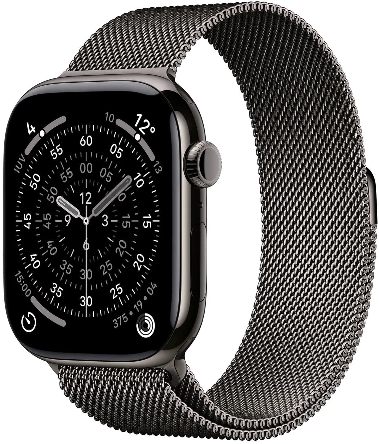 Apple Watch Series 11 GPS + Mobiel 46 mm leigrijze titanium kast met leigrijze Milanese band - M/L