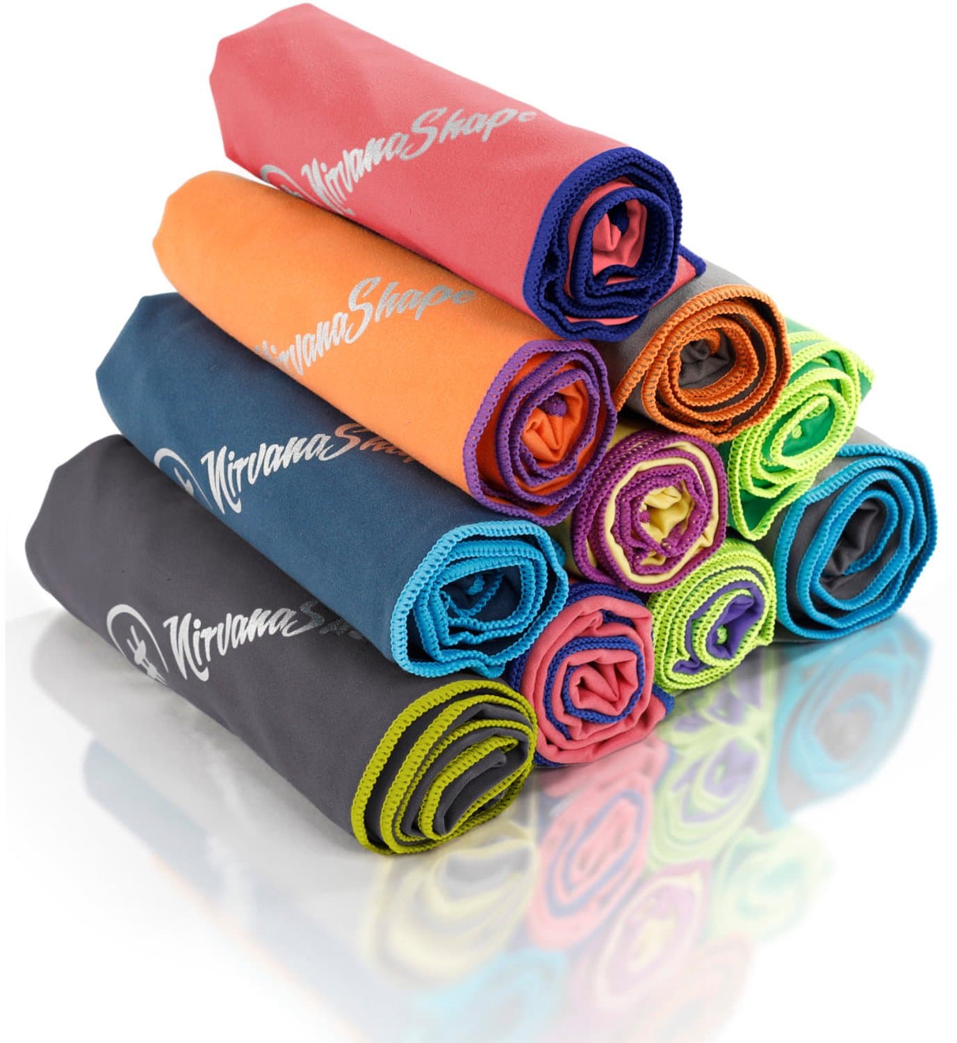 NirvanaShape - microvezel handdoek - microvezel reishanddoek - sneldrogend, ultralicht en zijdezacht - tot 8 keer meer absorberend - 140 x 70 cm - Koraalrood / Blauwe Rand