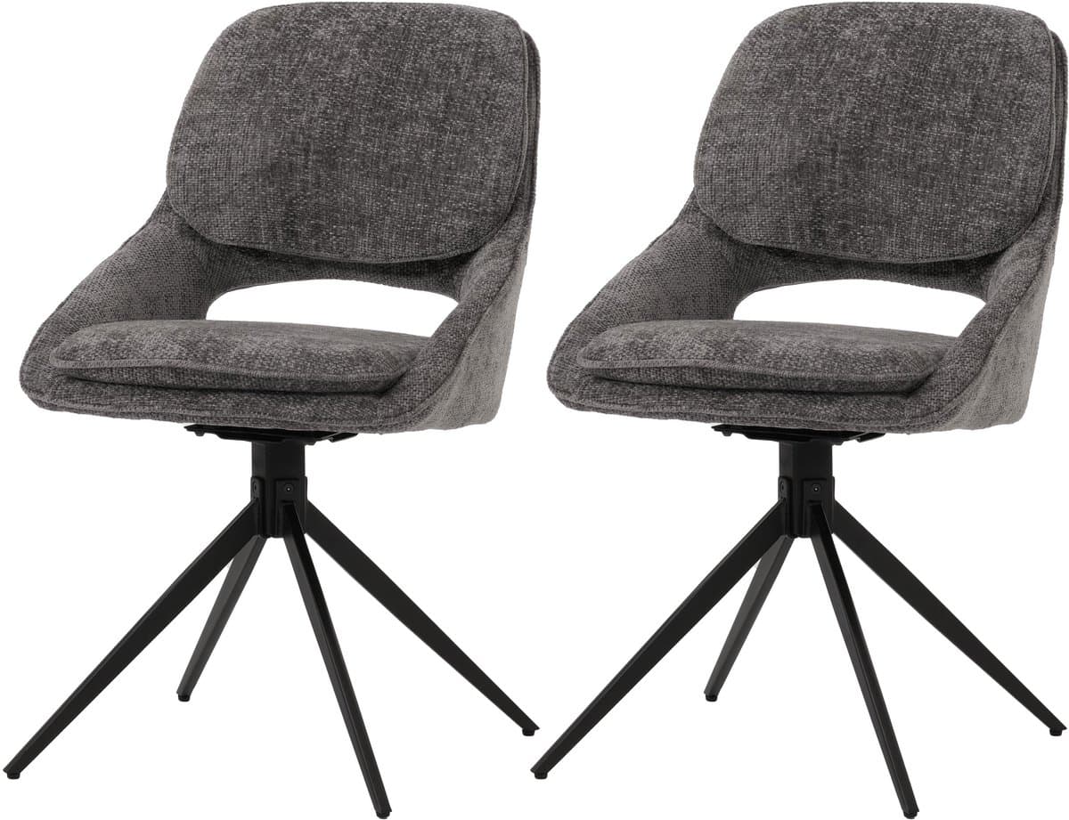 Set van 2 eetkamerstoelen MCW-N73, keukenstoel, draaibaar met automatische terugvering, stof/textiel chenille (490g/m²) Oeko-Tex ~ donkergrijs