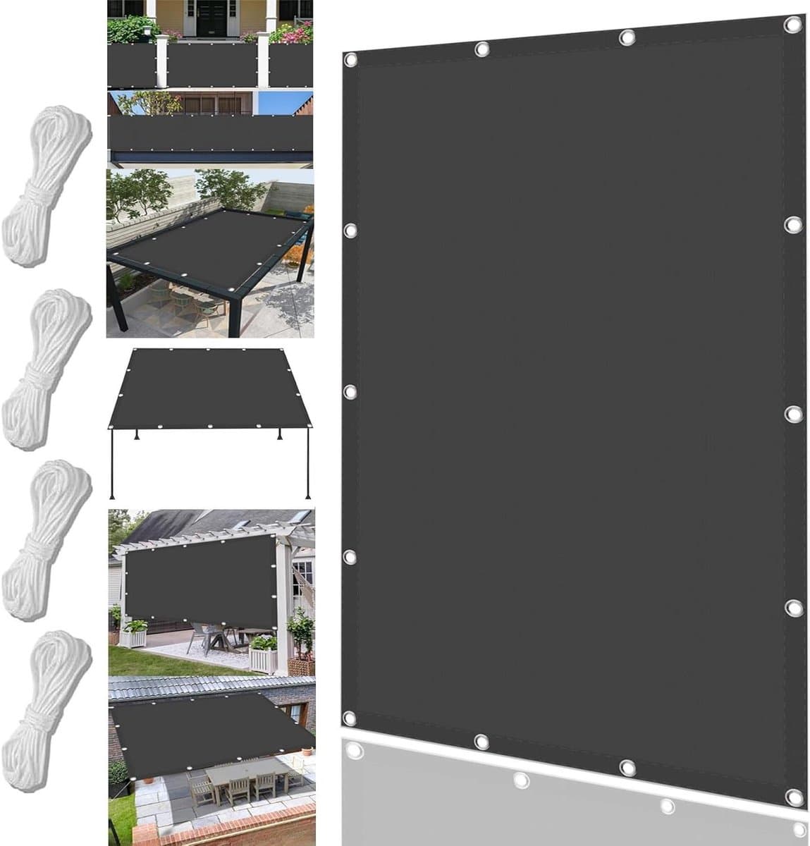 Schaduwdoek Vierkant 330 x 360 cm Zonwering, Rechthoekig, Winddicht, Uv-Bestendig, Scheurvast Balkozeil Zeilen Zonneschermen Voor Tuin, Balkon, Terras, Camping, Donkergrijs