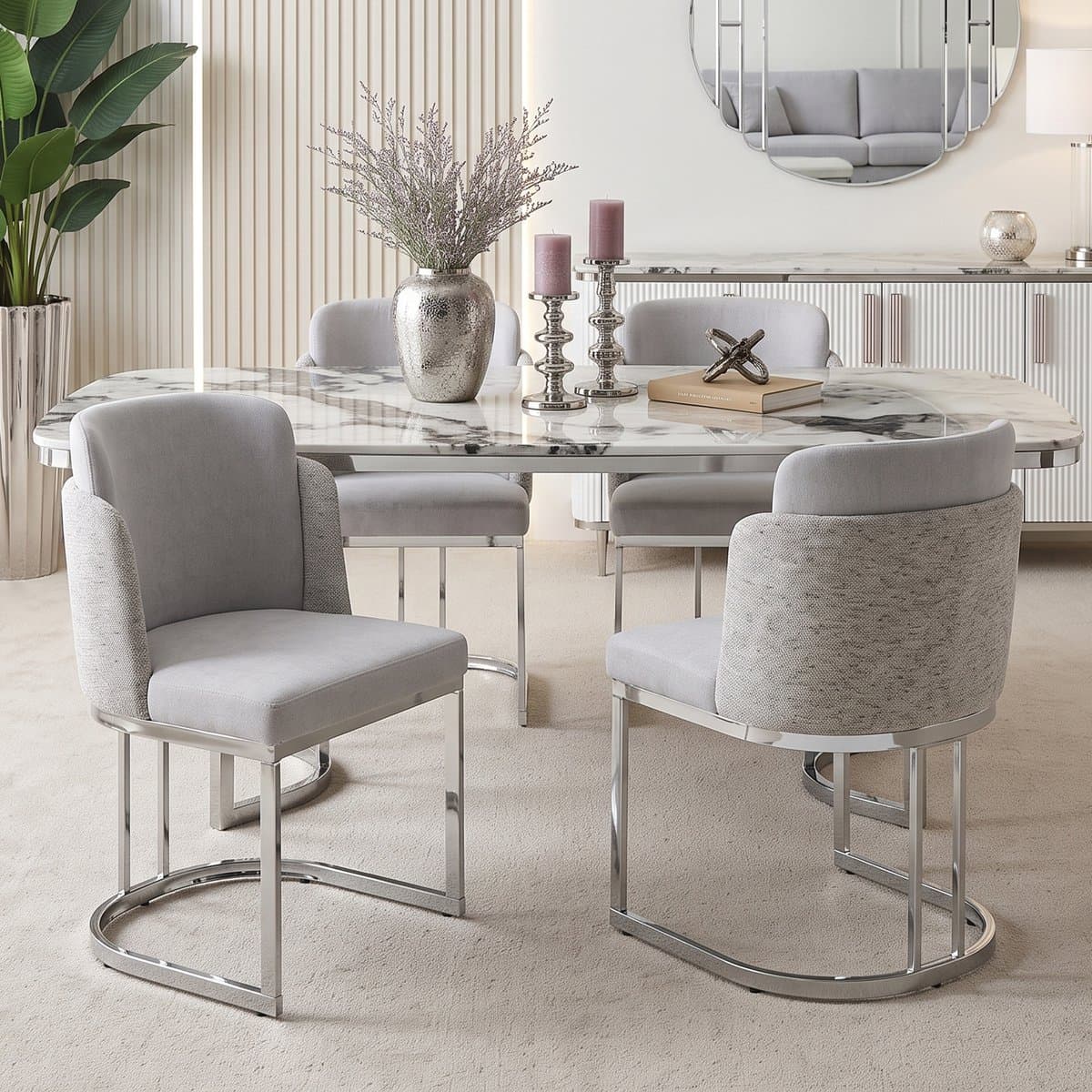 Eetkamerstoel Set Van 2 - Modern Gestoffeerd Met Armleuningen En Zachte Chenille - Voor Eetkamer Woonkamer En Café - Grijs Zilver