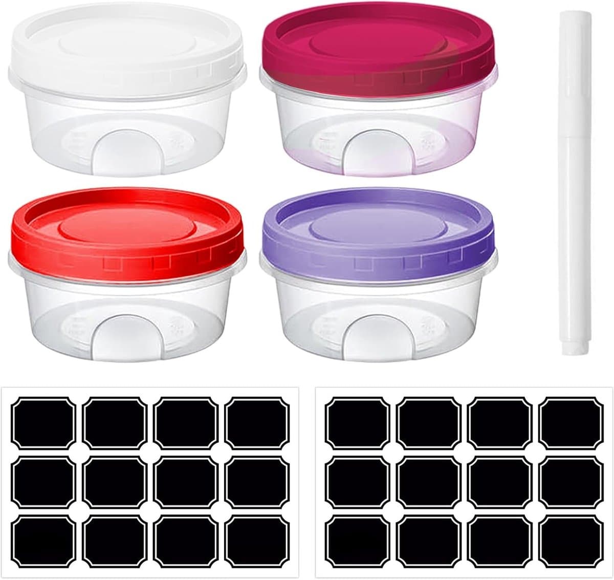 Set van 4 Ronde Plastic Voedselcontainers, Luchtdichte Opslagcontainers voor Keuken, Ideaal voor Diverse Voedselsoorten en Restjes