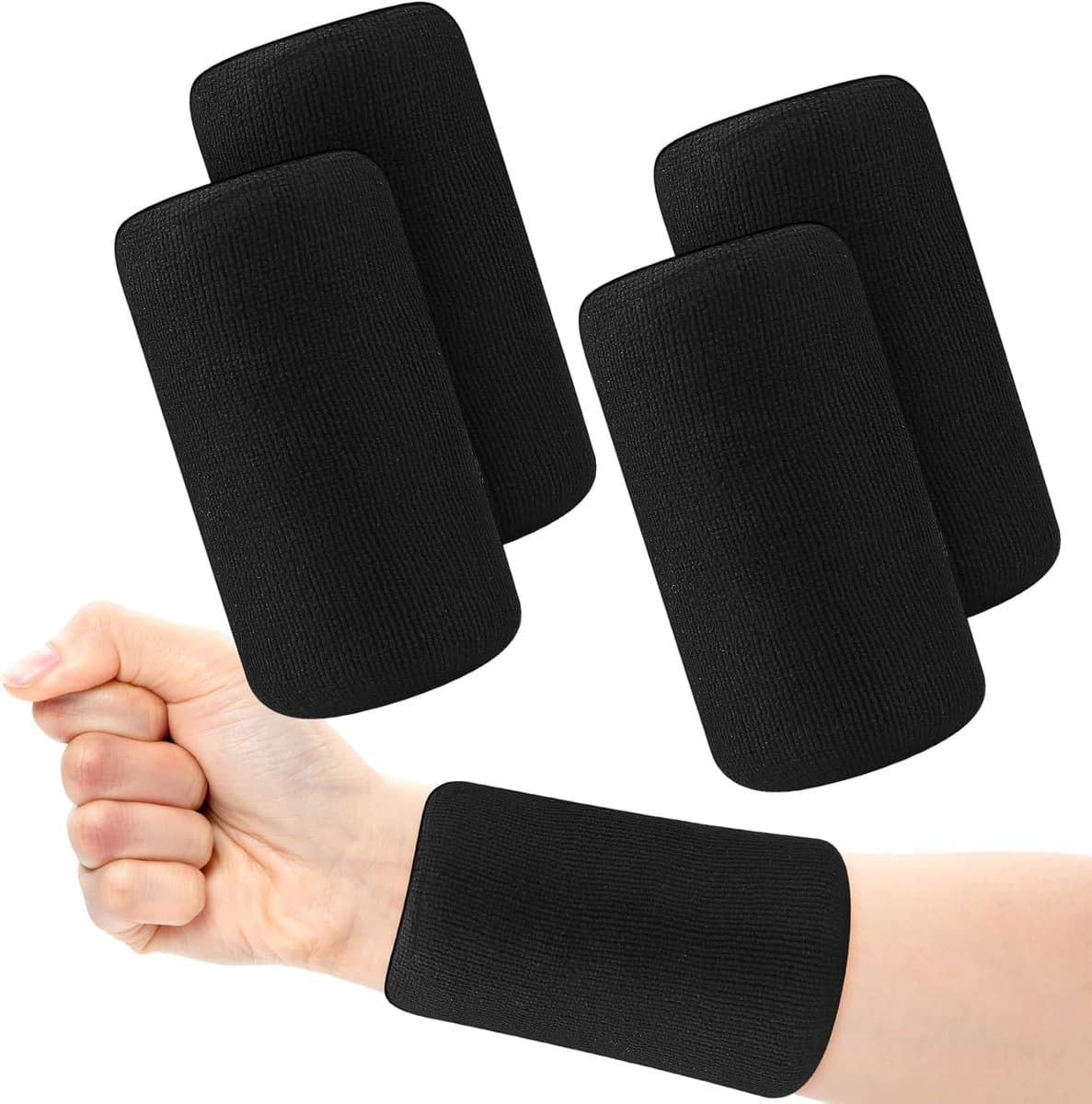 Zweetband pols - Sportarmbanden - Snel Zweet Drogen - Sterke Zweetabsorptie - 4 stuks - Zwart