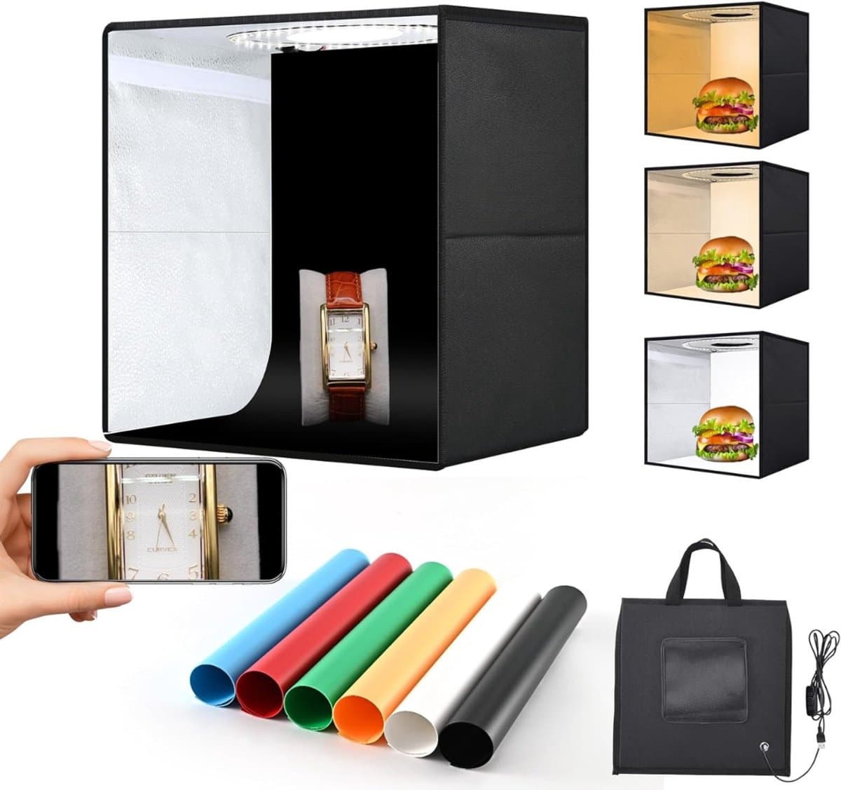 KIRA® Fotobox - 120 LED - Lichtdoos - Fotolichtdoos - Zwart - 31cm x 31cm x 31cm