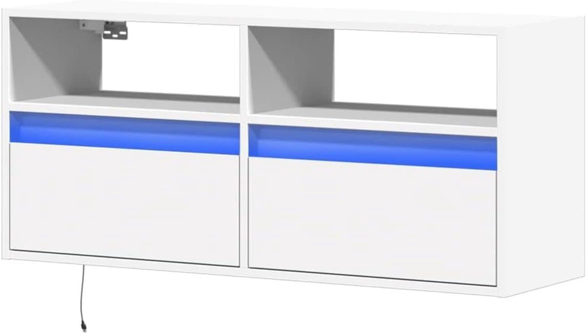vidaXL Tv-wandmeubel met LED-verlichting 100x31x45 cm wit, tv kast, wandkast, tv dressoir, opbergkast, tv kastje, tv wandmeubel, wandmeubel, dressoir