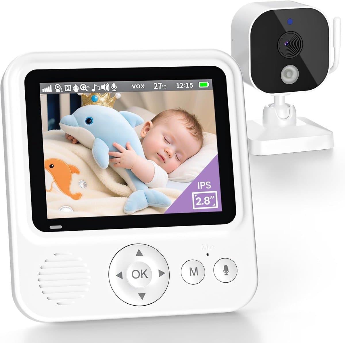 BURNNOVE Baby Monitor with Camera 720p IPS Video Baby Monitor Without Wifi 2000mAh Battery VOX Mode Night Vision Temperature Alarm Intercom Function Digital Zoom 8 Lullabies and 5 Alarm Clocks