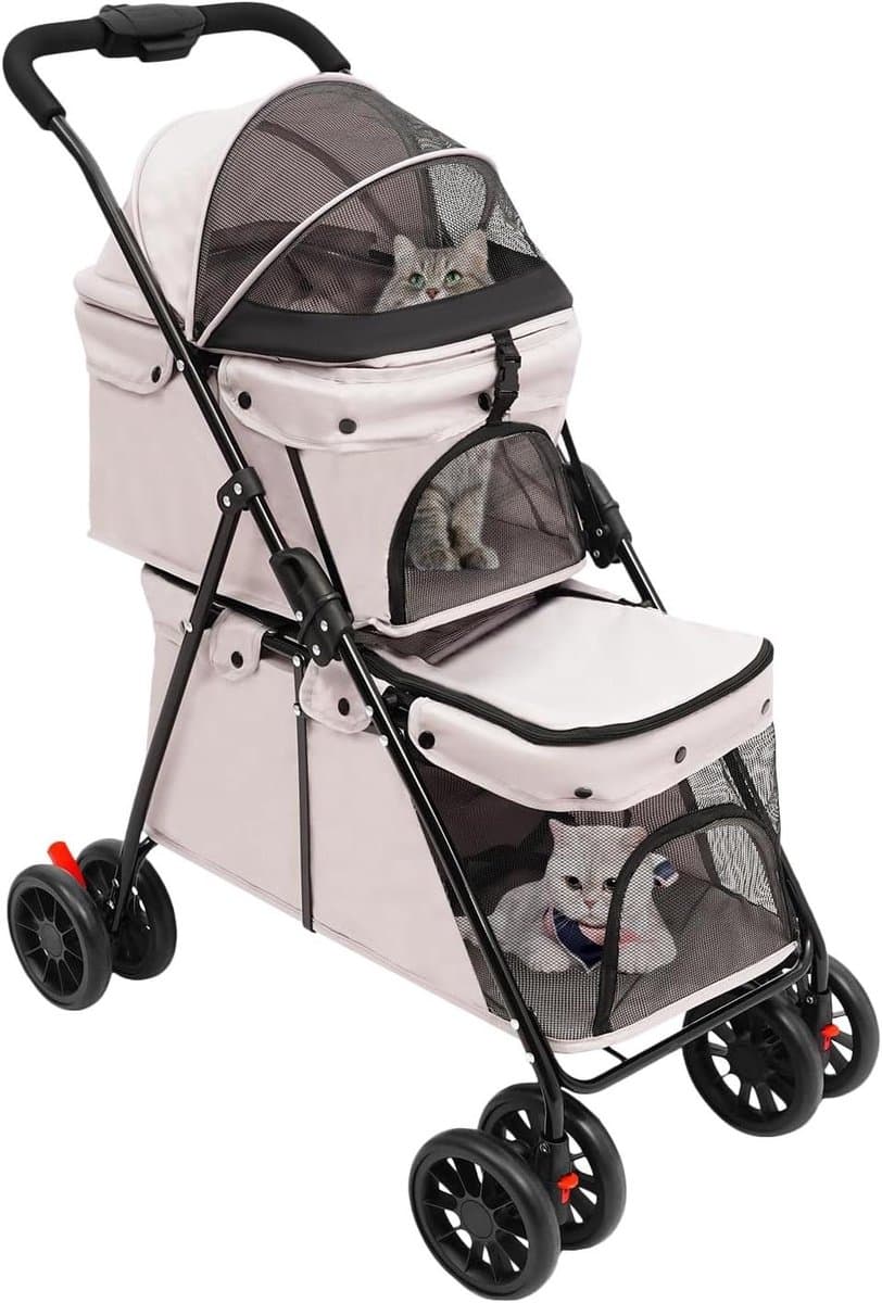 Dierenwagen Dubbeldek - Huisdier Trolley - Comfortabel Reizen - Opvouwbaar Ontwerp - Tot 40 kg - Grijs
