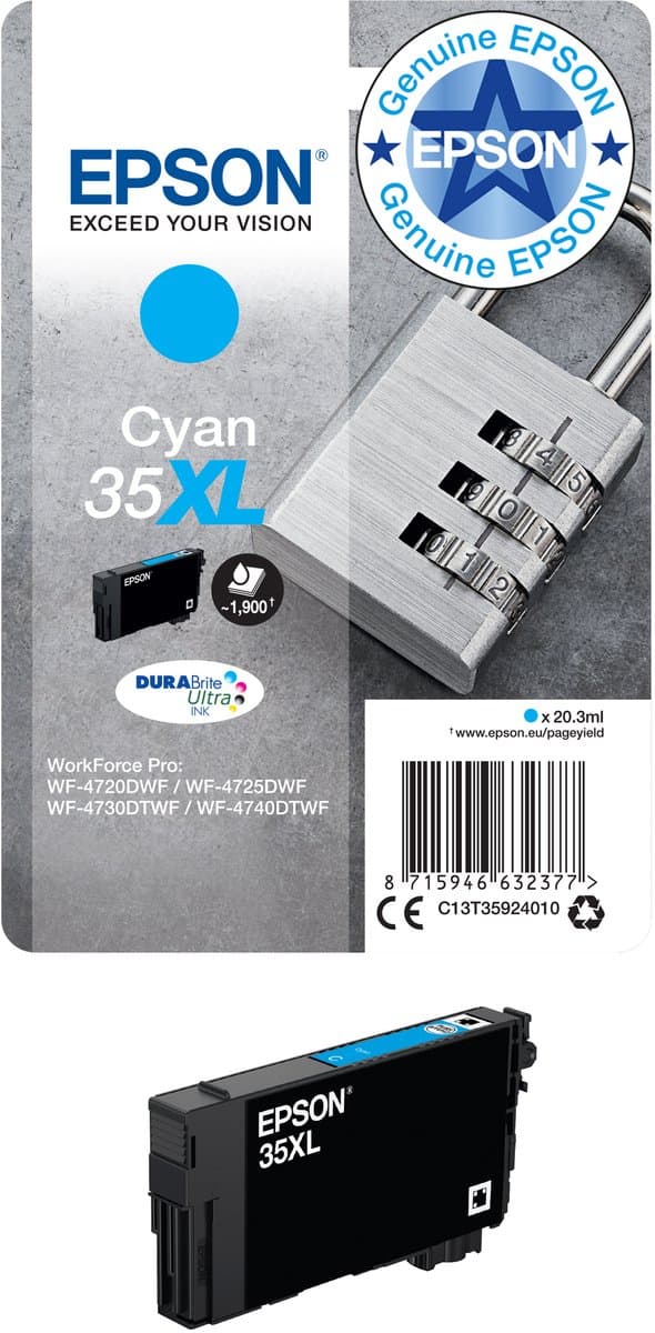 Epson Padlock cyaan 35XL DURABrite Ultra inkt, enkelverpakking