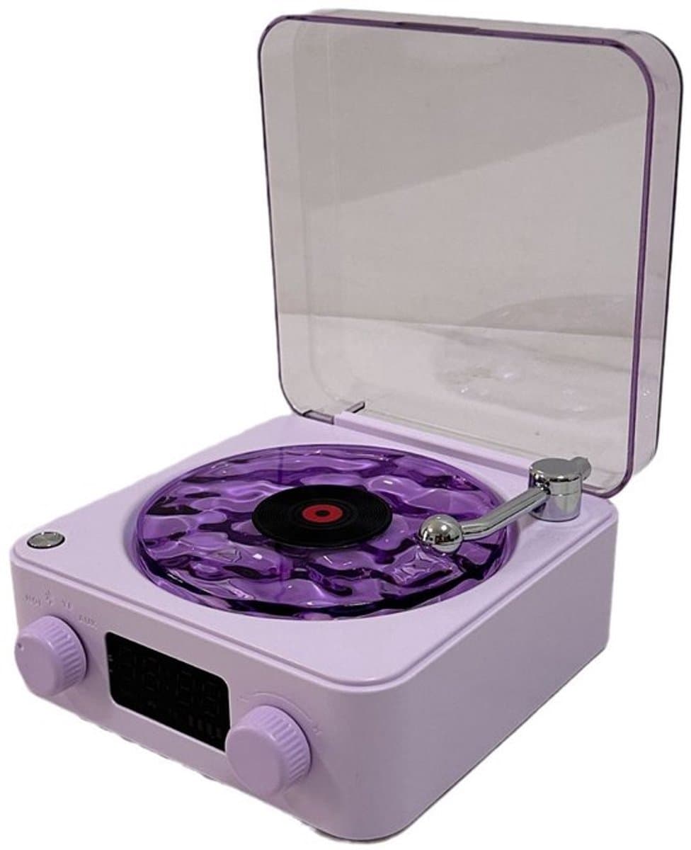 Draadloze platenspeler, Bluetooth-luidspreker, stereomuziekluidspreker met USB-oplaadfunctie - paars