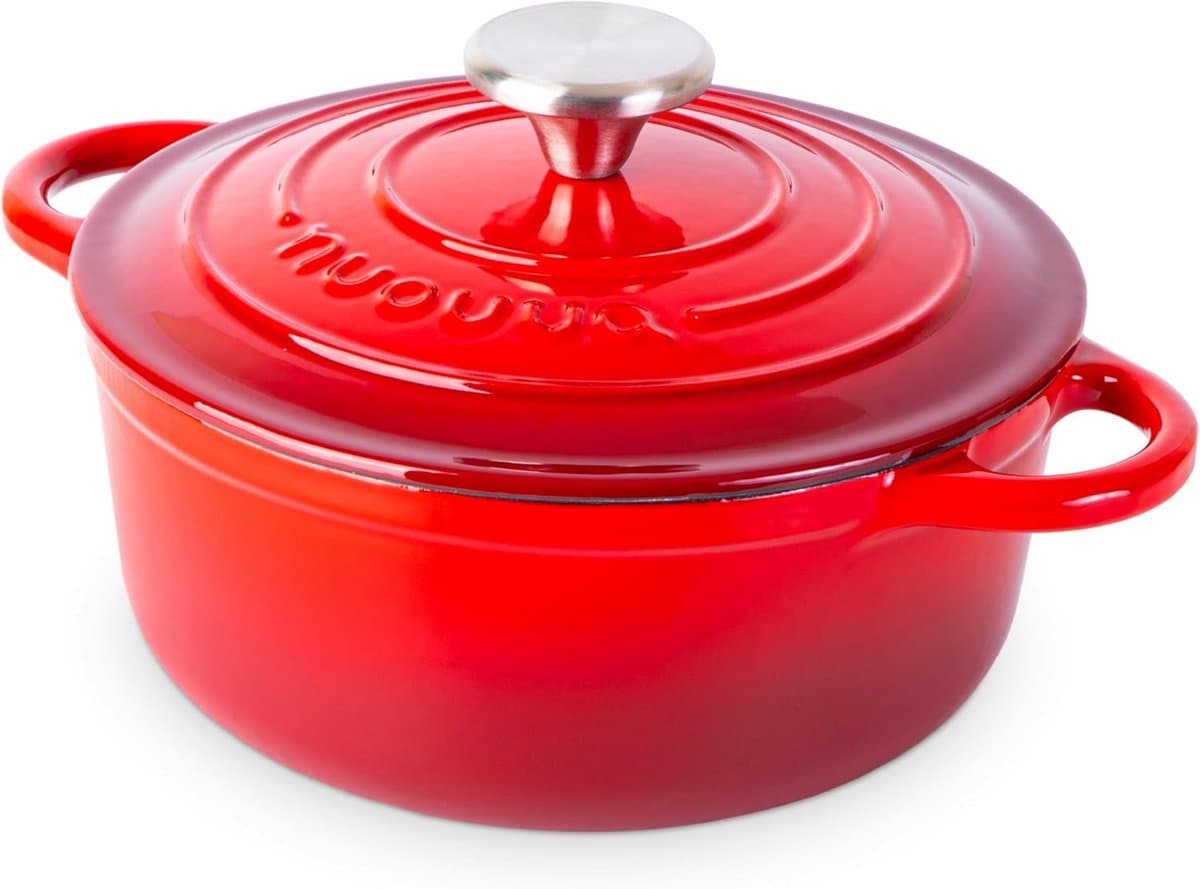 Gietijzeren Pot - Braadpan Deksel - Langzaam Koken - Geëmailleerde Coating - 2 Liter - Rood
