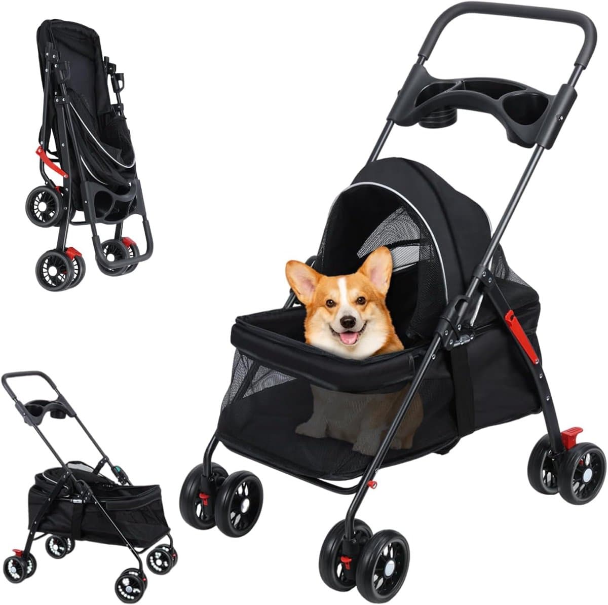 Huisdier Kinderwagen - Reisbuggy - Comfortabel Reizen - Veilige Rit - 50 x 57 x 100 cm - Zwart